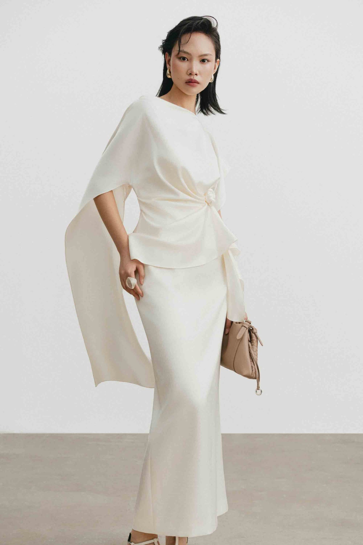 Silk Asymmetric Draped Pencil Dress