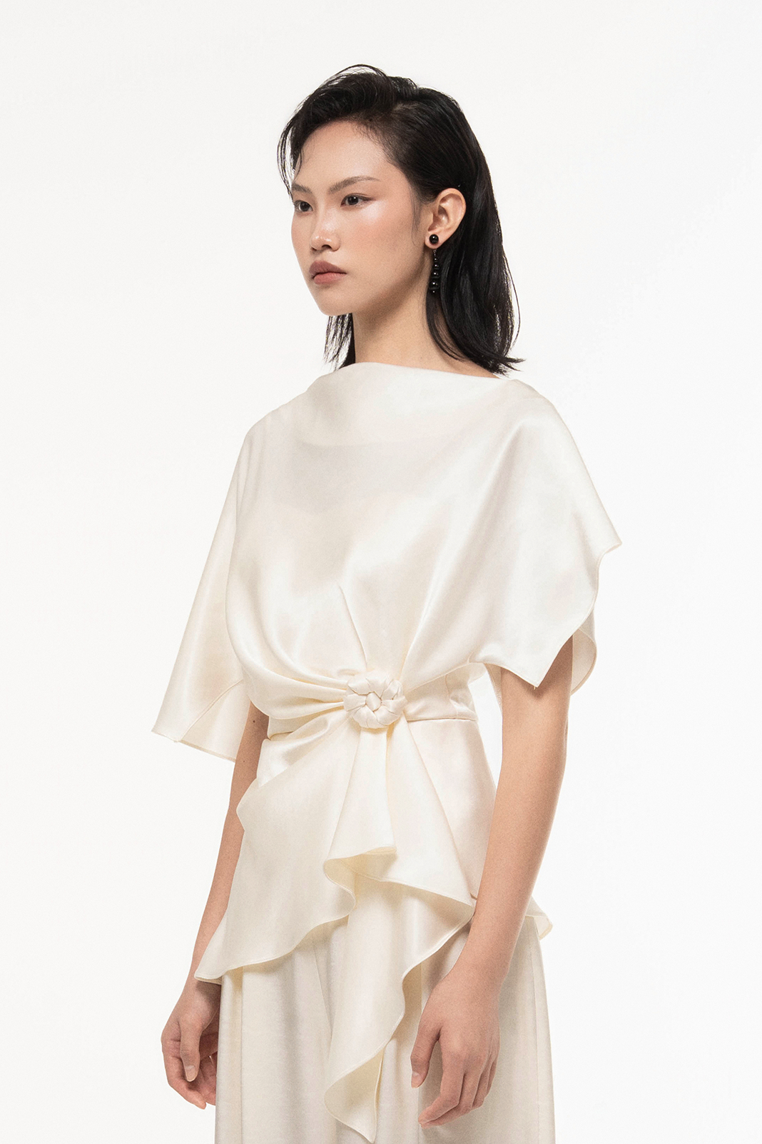 Silk Asymmetric Peplum Top