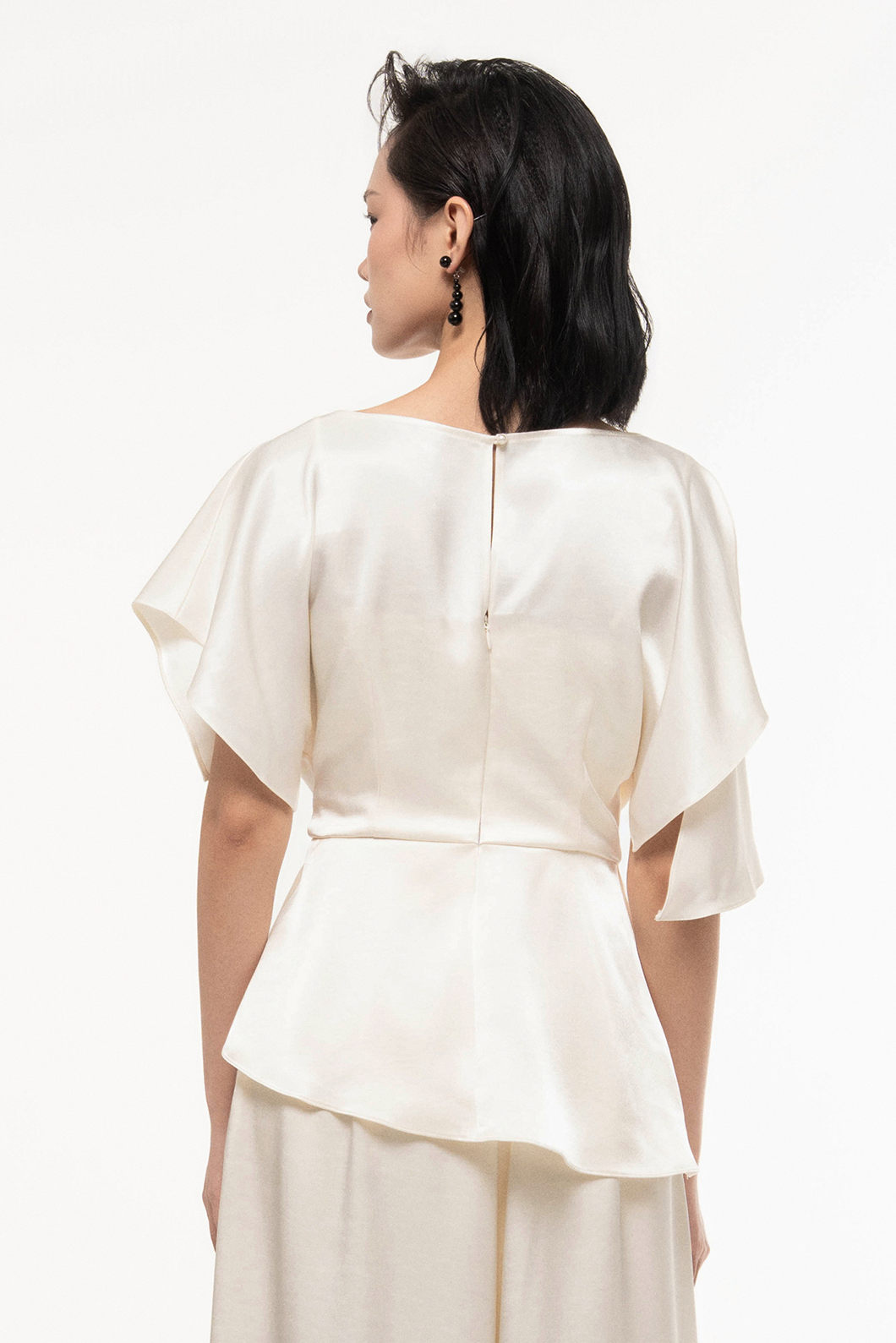 Silk Asymmetric Peplum Top
