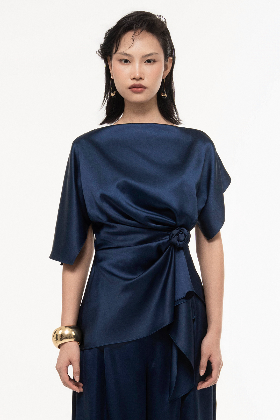 Silk Asymmetric Peplum Top