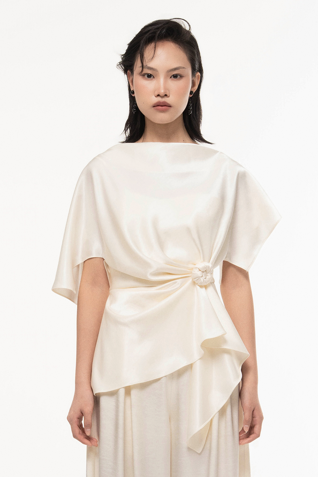Silk Asymmetric Peplum Top