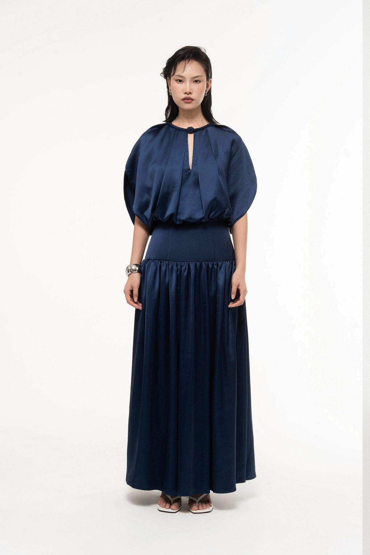 Silk Cut-Out Midi Dress