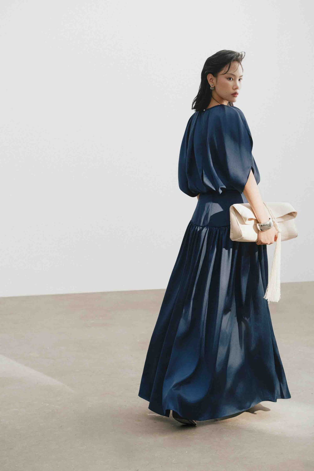 Silk Cut-Out Midi Dress