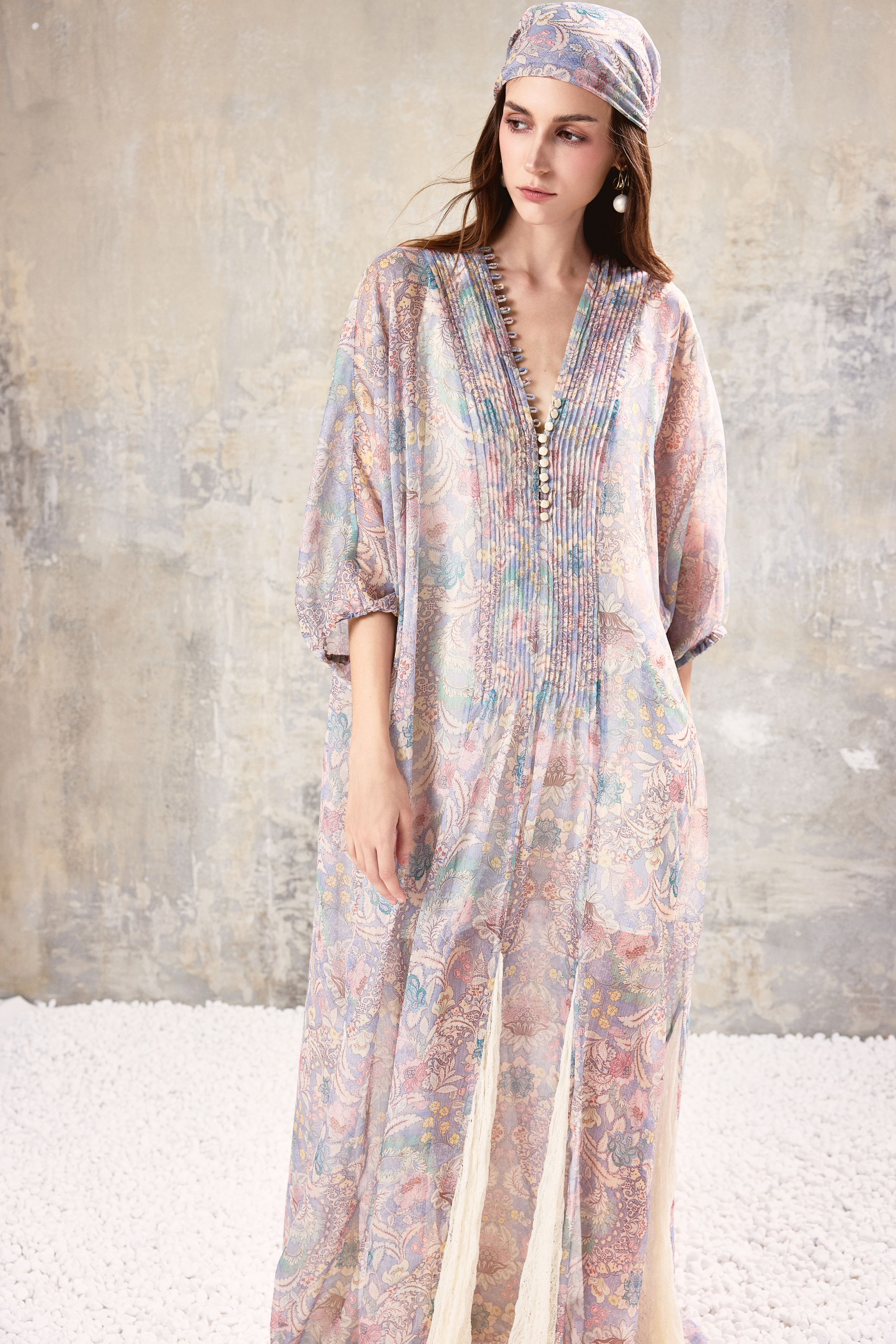Smocked V Neck Maxi Dress