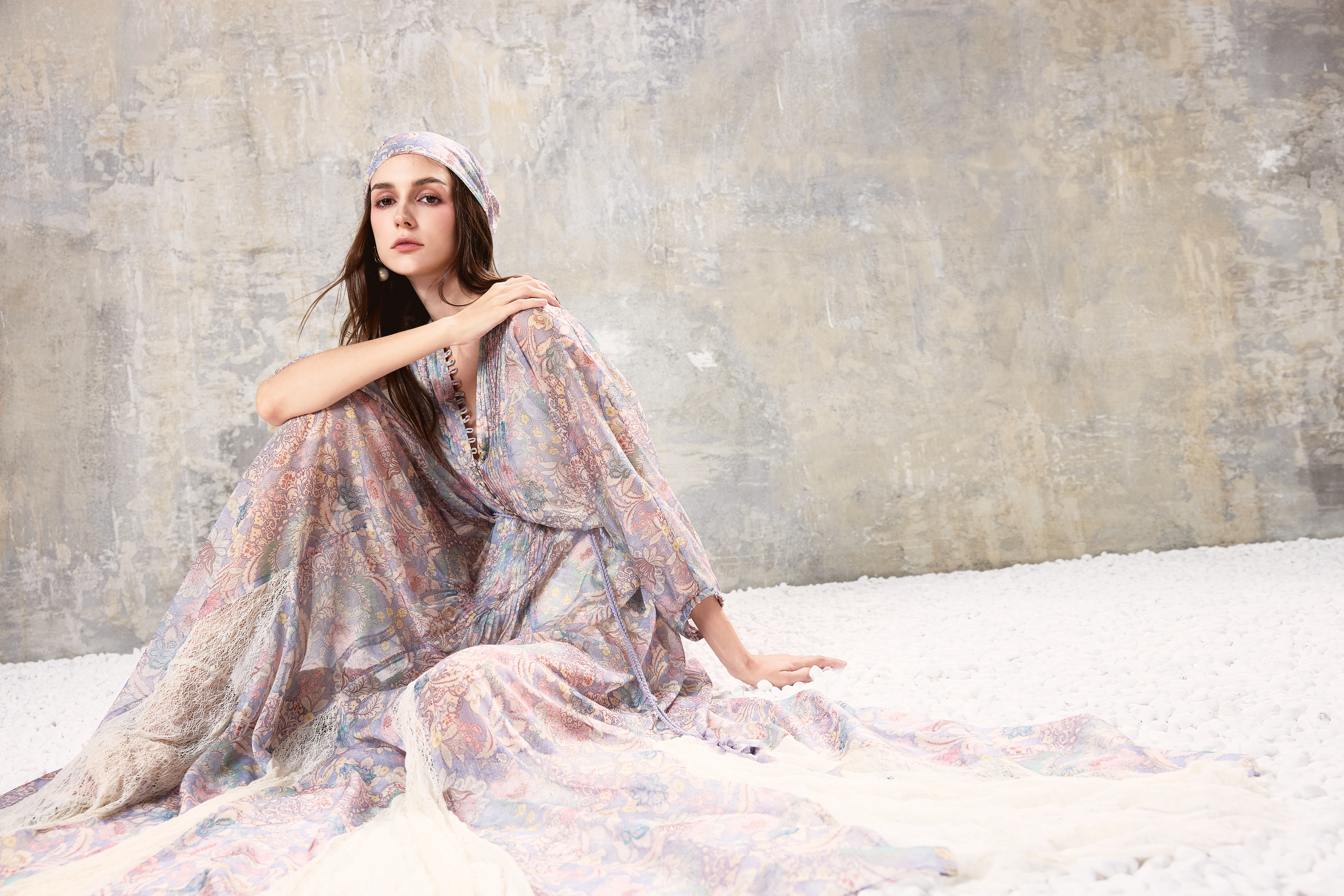Smocked V Neck Maxi Dress