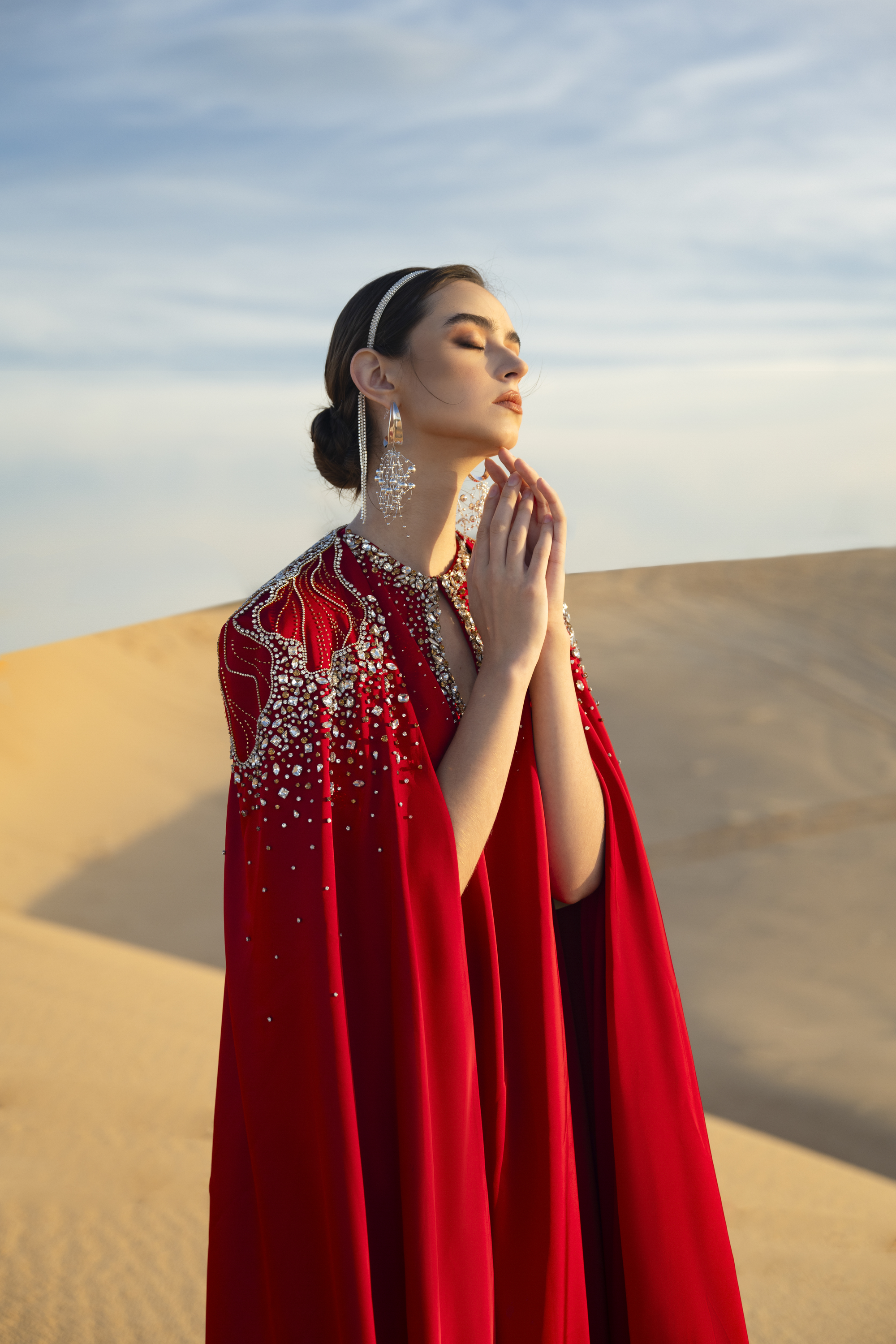 Sophistic Cape Keyhole Neck Velvet Satin Maxi Set