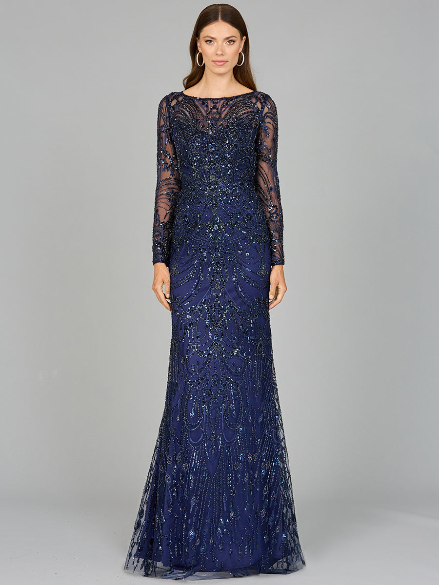 Style 29050 – Long Sleeve Column Gown | Modest Formal Mother of the Bride Evening Dress