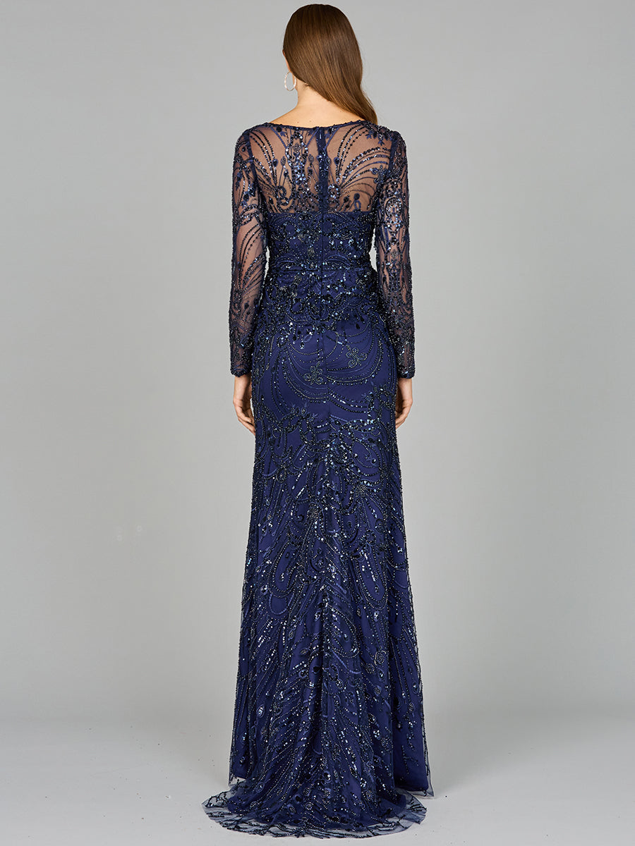 Style 29050 – Long Sleeve Column Gown | Modest Formal Mother of the Bride Evening Dress