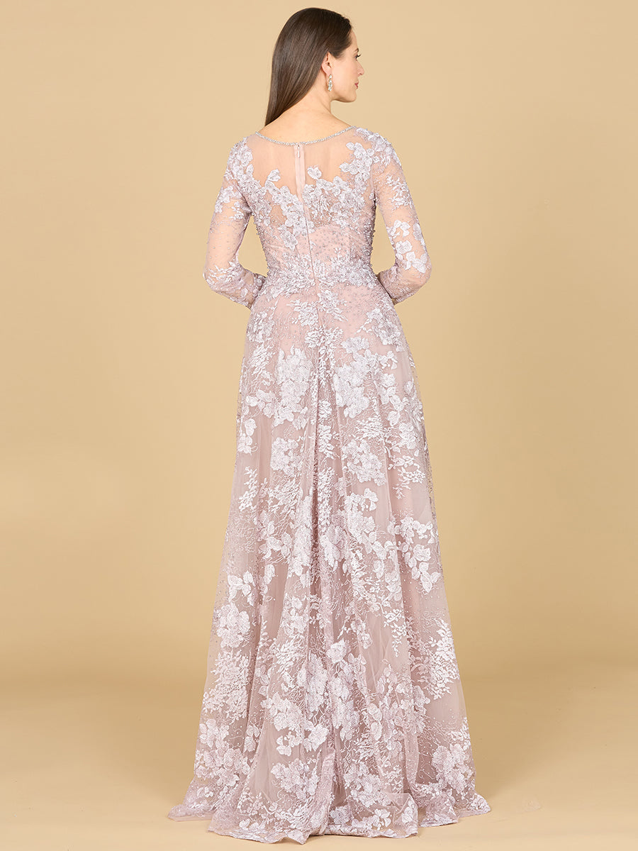 Style 29148 – Embroidered Lace Ball Gown | Illusion Neck Long Sleeve Modest Mother of the Bride