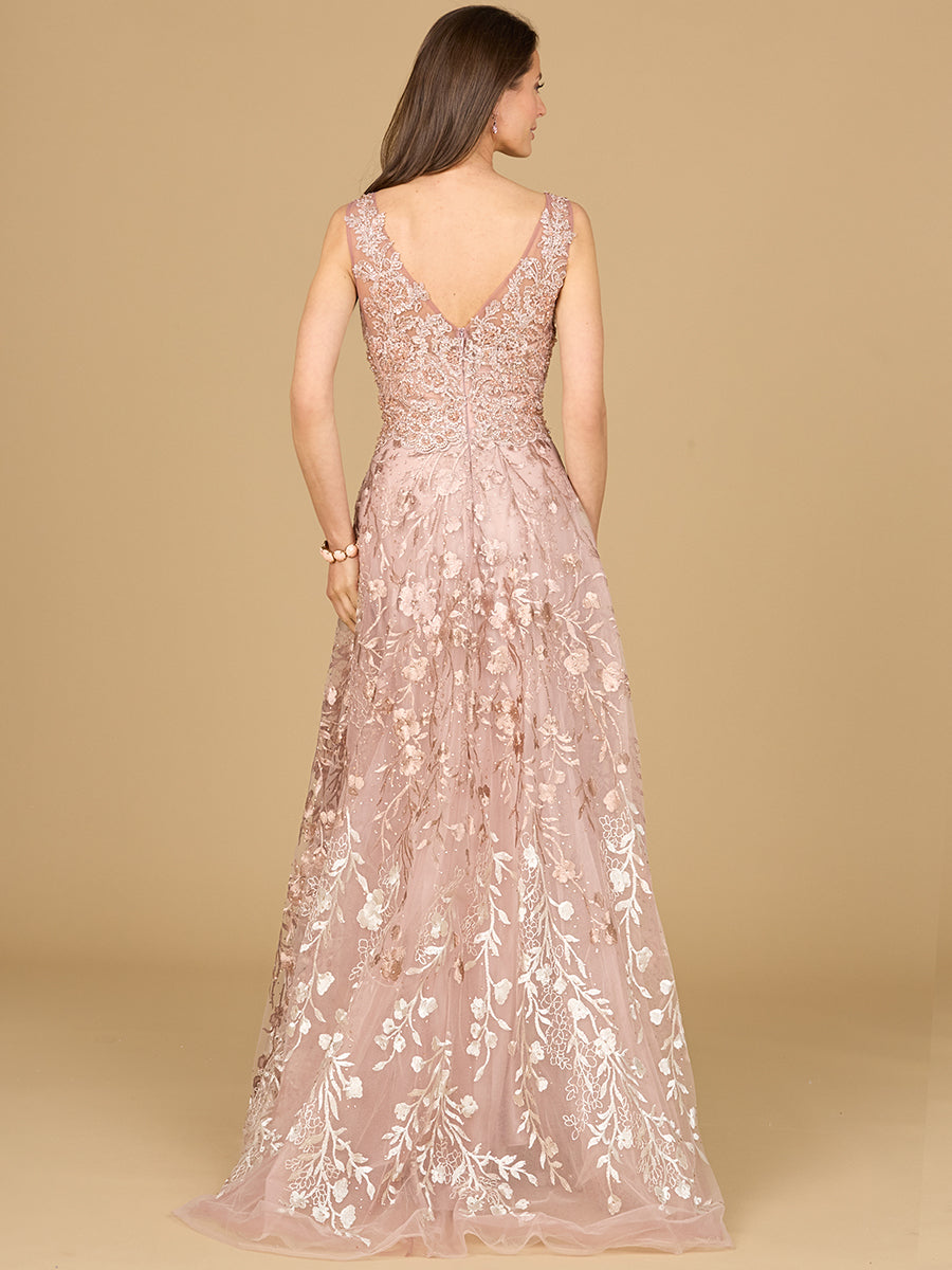 Style 29155 – Floral Lace Ball Gown | V-Neck Ombré Embroidery Mother of the Bride Dress