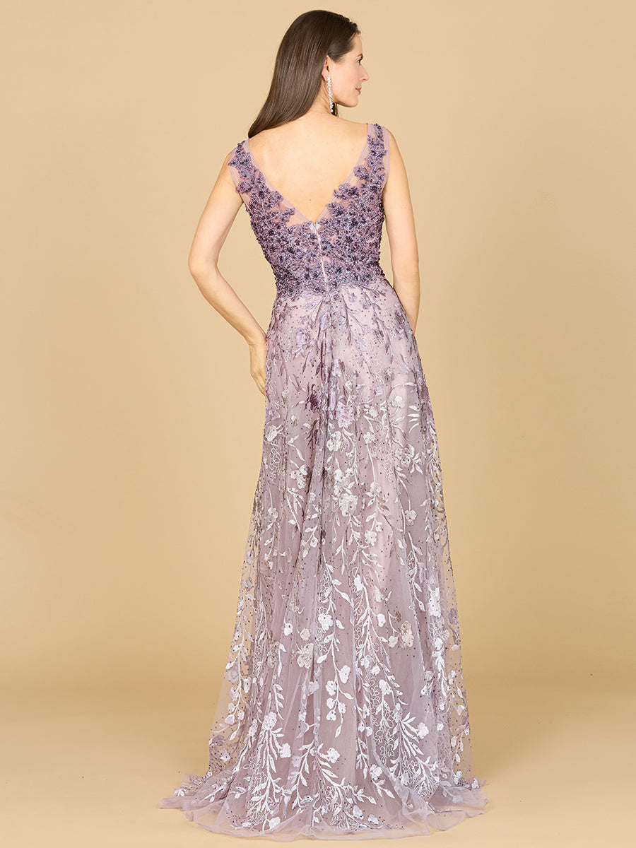 Style 29155 – Floral Lace Ball Gown | V-Neck Ombré Embroidery Mother of the Bride Dress