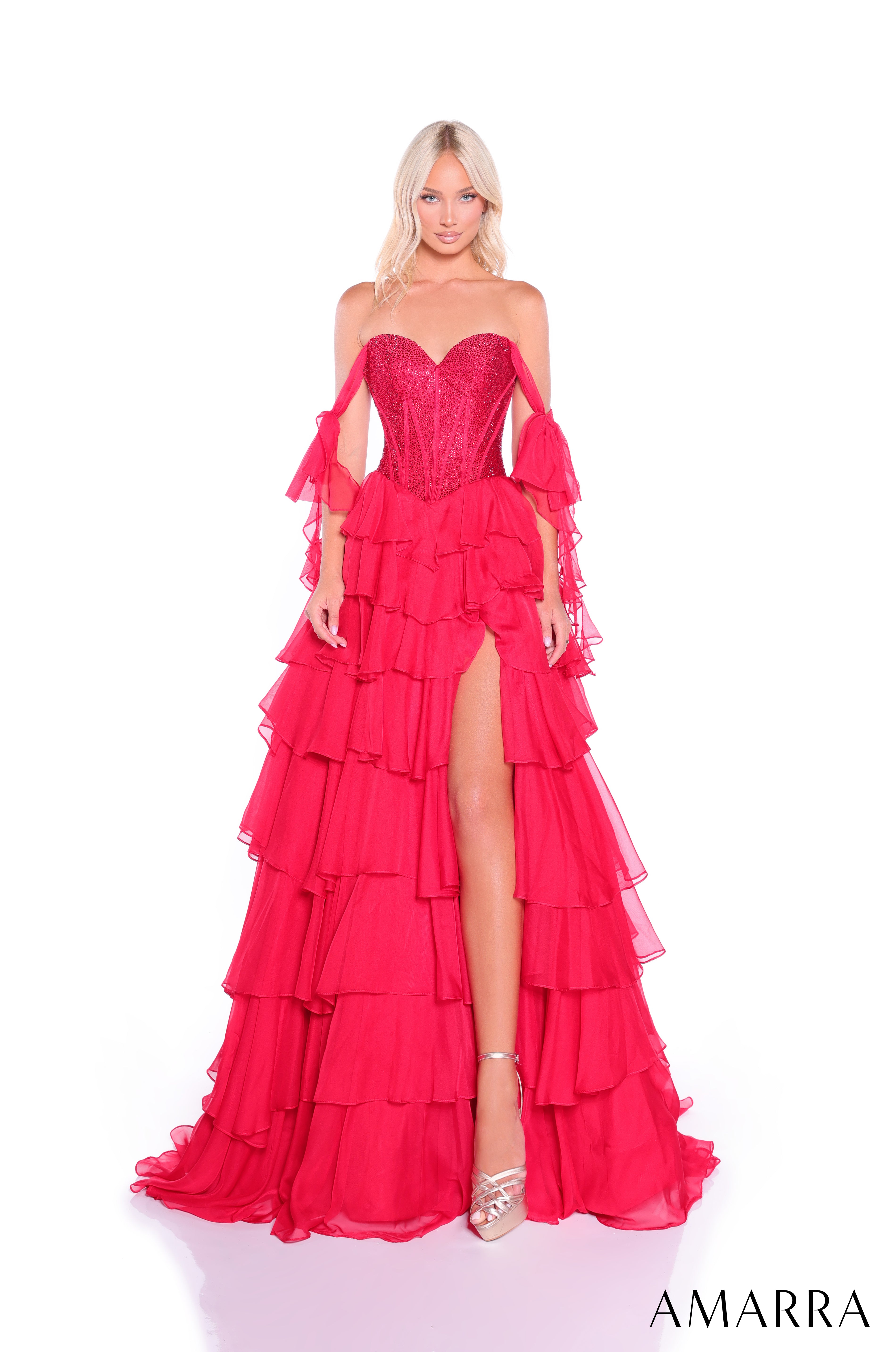 Style 89285 – Off-Shoulder Sweetheart Organza Ball Gown with Corset Back