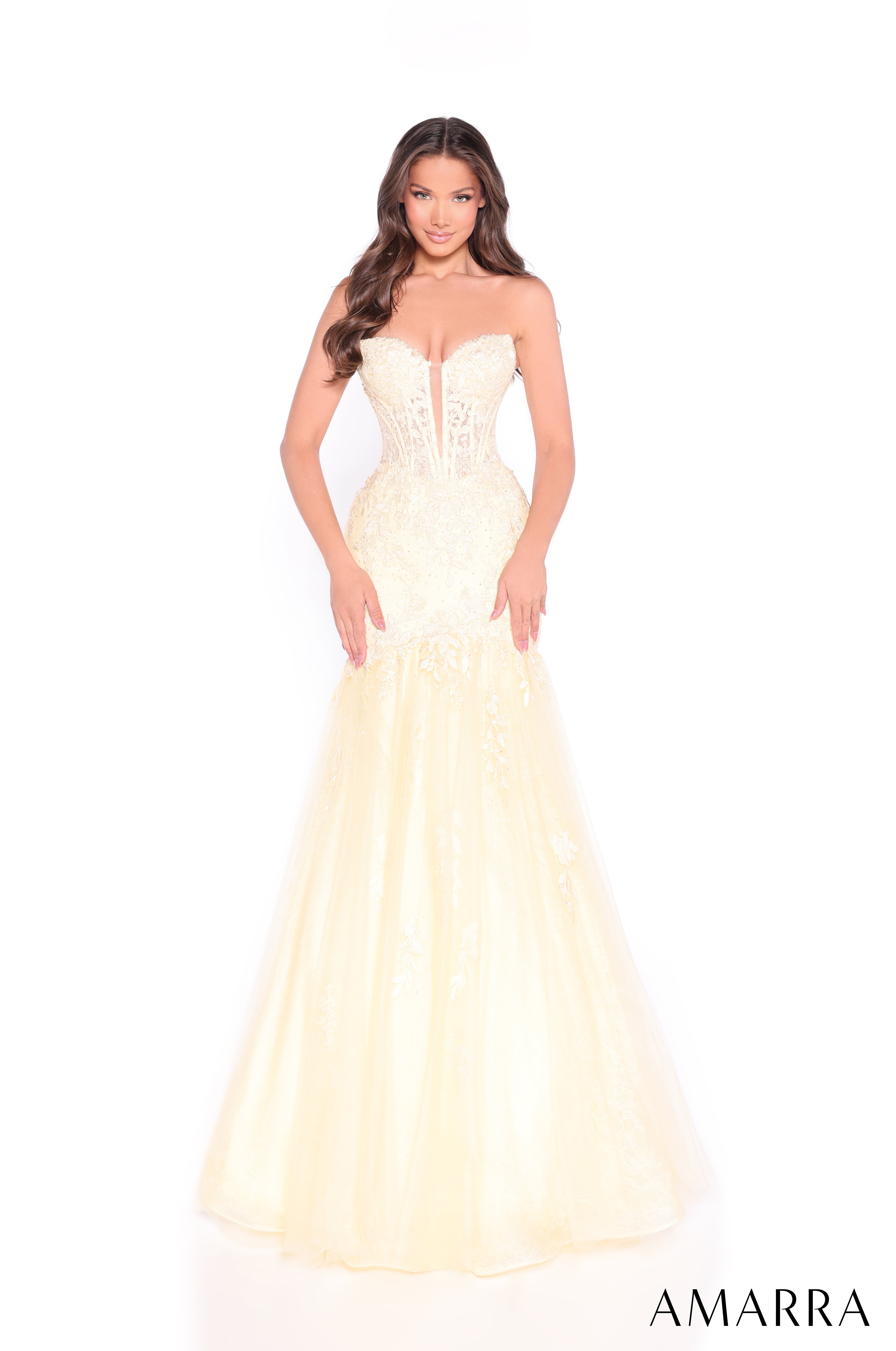 Style 89319 – Strapless Lace & Tulle Mermaid Prom Dress with Sweetheart Neckline