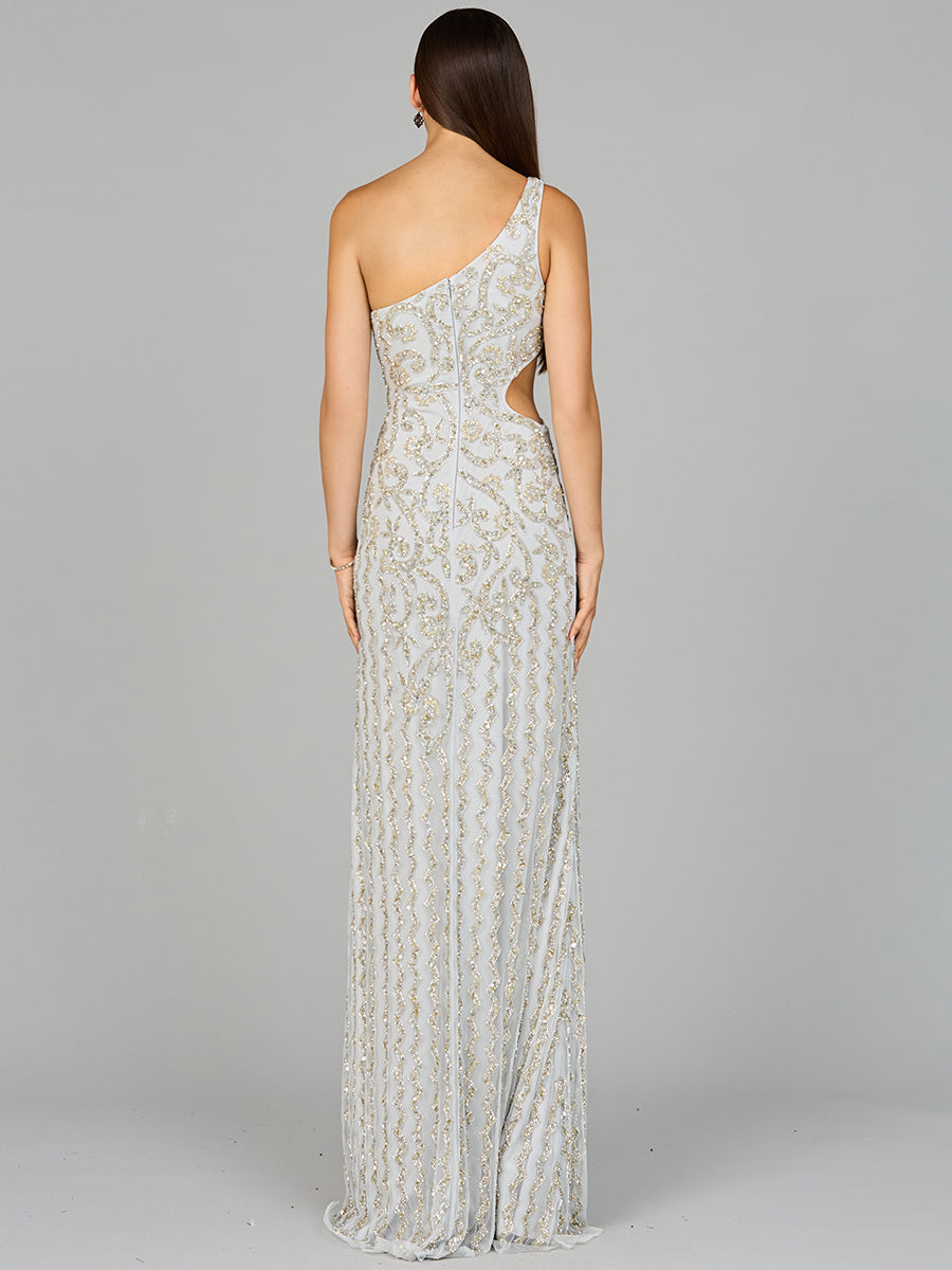 Style 9947 – Silver One-Shoulder A-Line Long Gown | Glamorous Prom & Formal Evening Dress by Lara