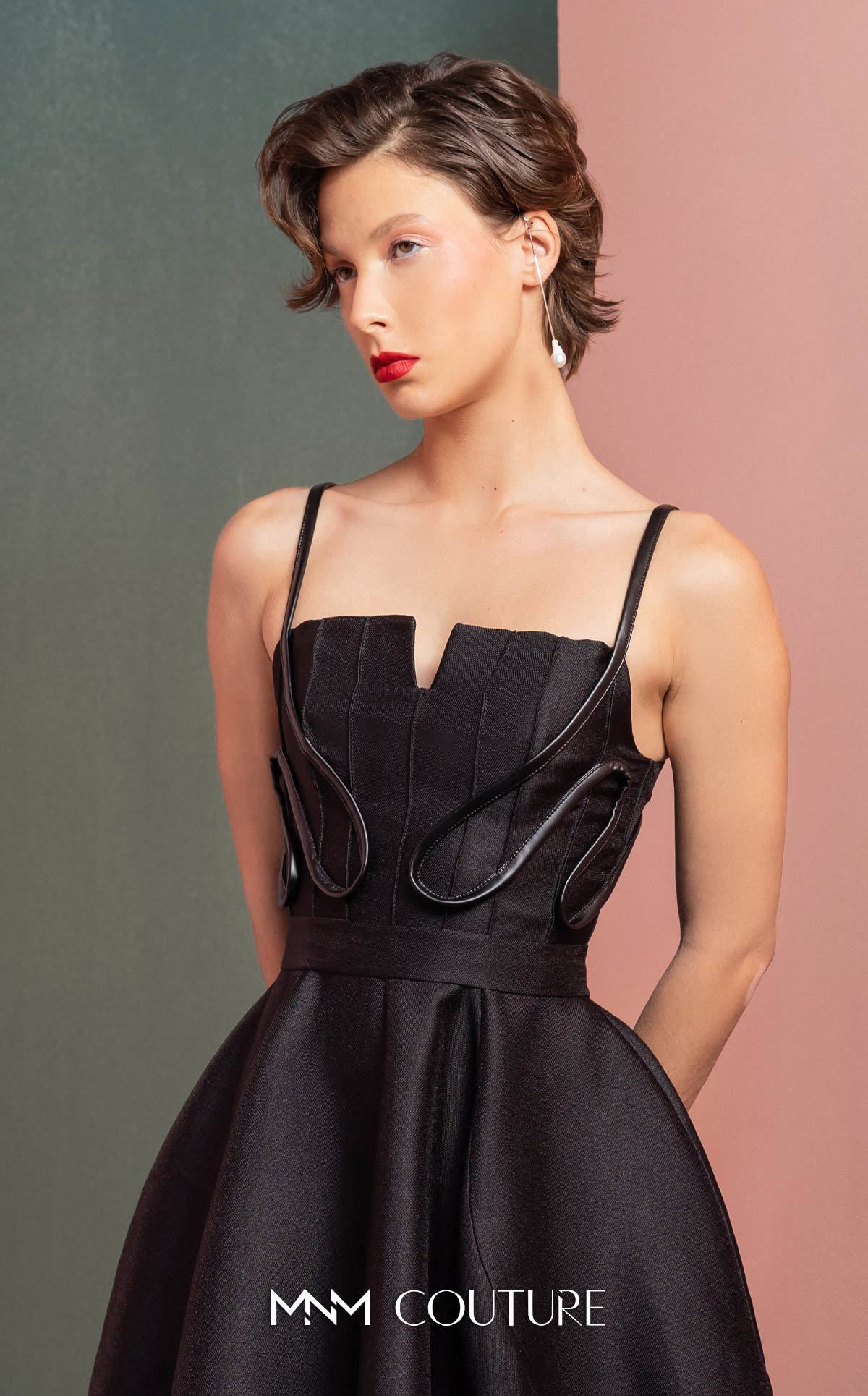 Style GOF2501 Sculpted Midi Dress with Corset Detailing