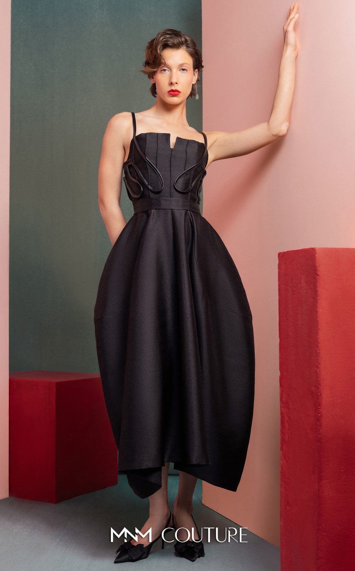 Style GOF2501 Sculpted Midi Dress with Corset Detailing