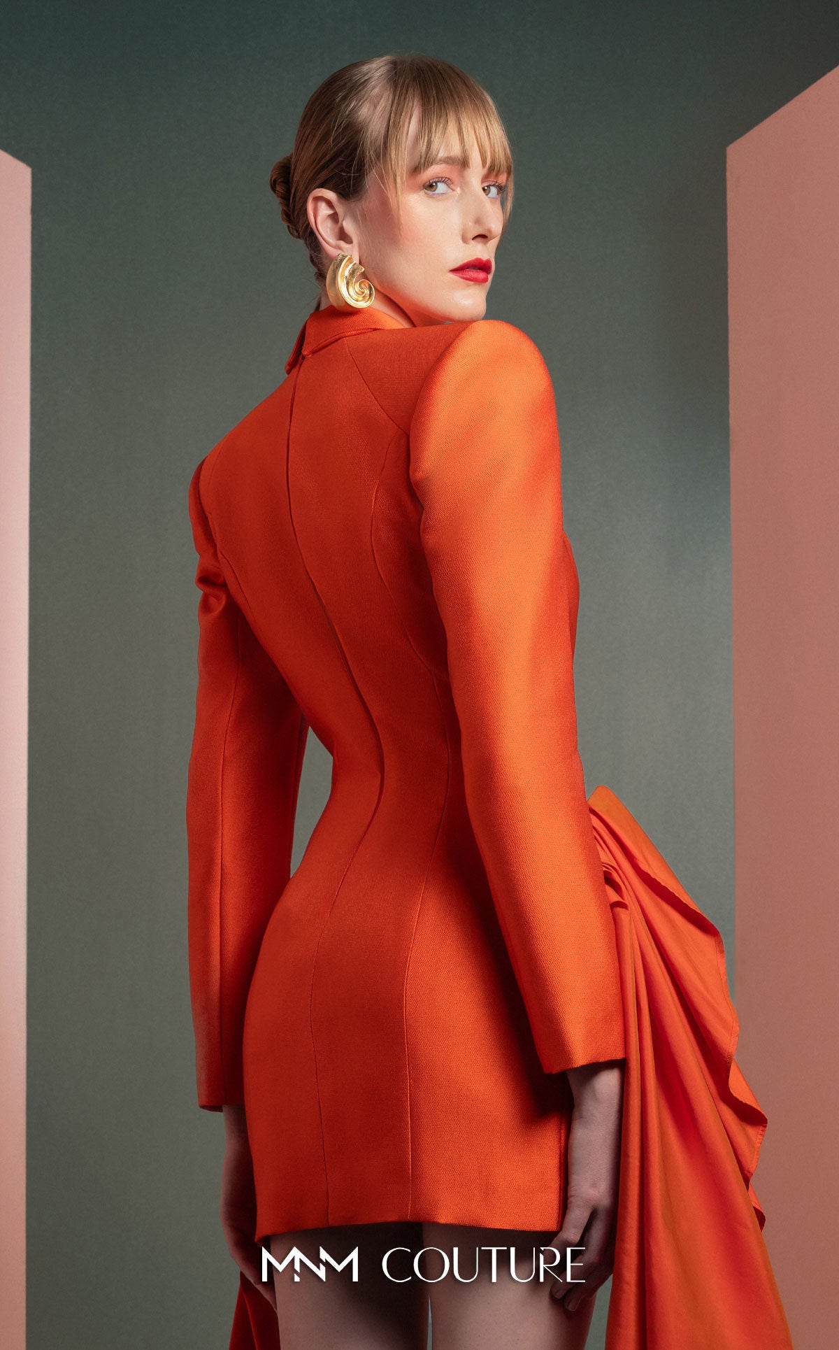 Style GOF2507 Draped Mikado and Taffeta Vibrant Orange Jacket Dress
