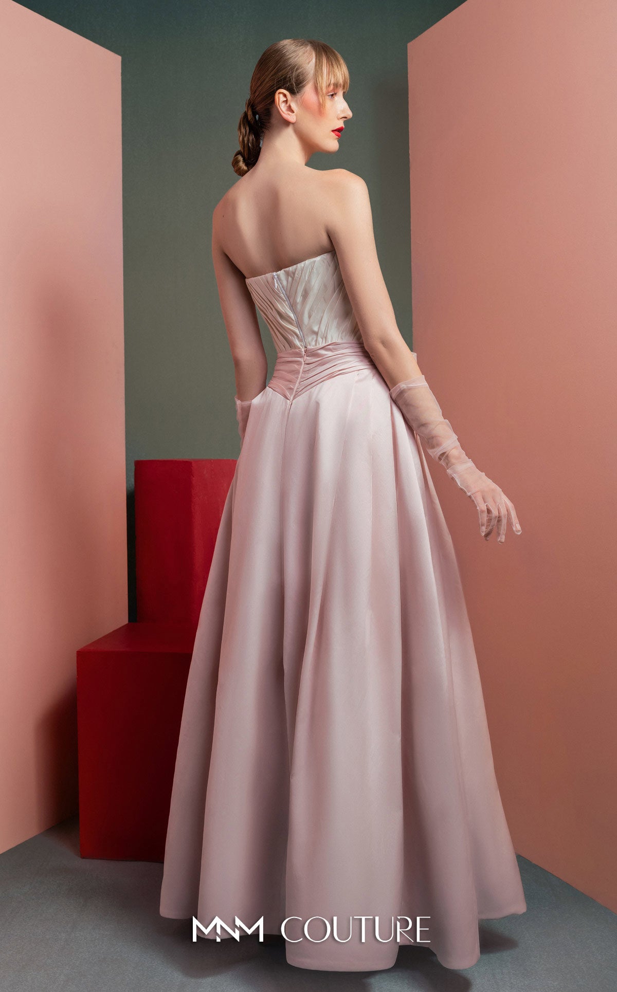 Style GOF2540 Structured Bust Taffeta Corset with Delicate Drapery Elegant Taffeta Skirt