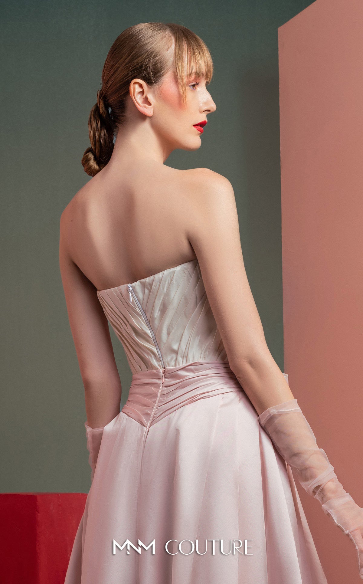 Style GOF2540 Structured Bust Taffeta Corset with Delicate Drapery Elegant Taffeta Skirt