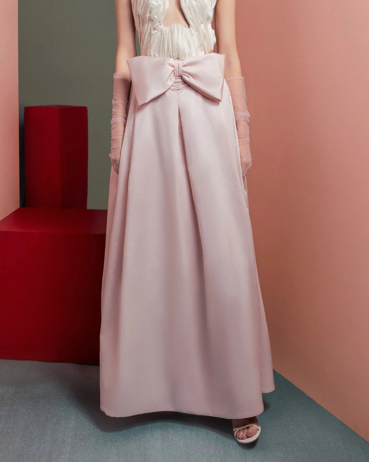 Style GOF2540 Structured Bust Taffeta Corset with Delicate Drapery Elegant Taffeta Skirt