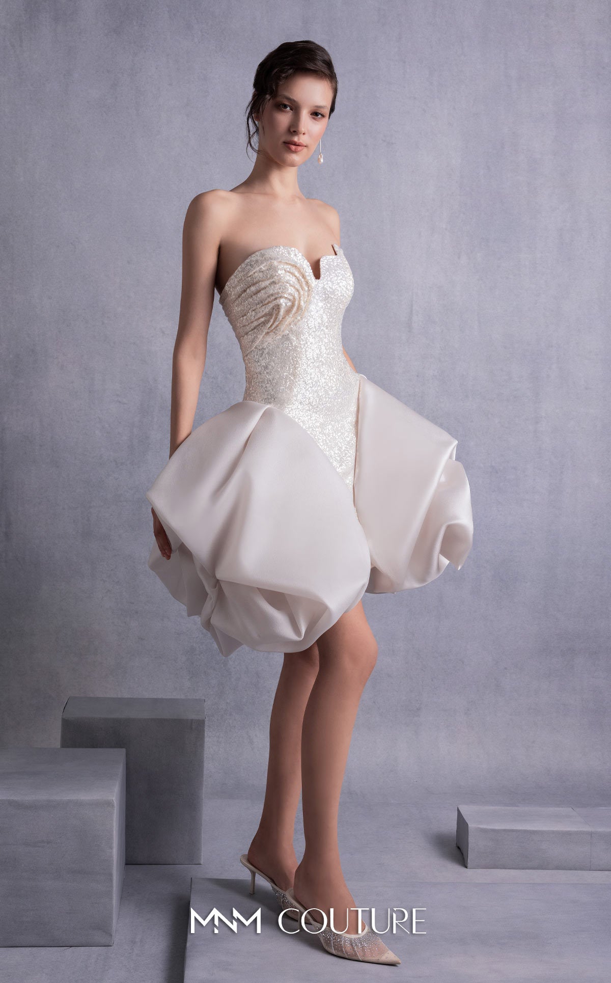 Style GOS2501 Sparkling Sequins Mini Dress with Puffy Organza Skirt Overlay