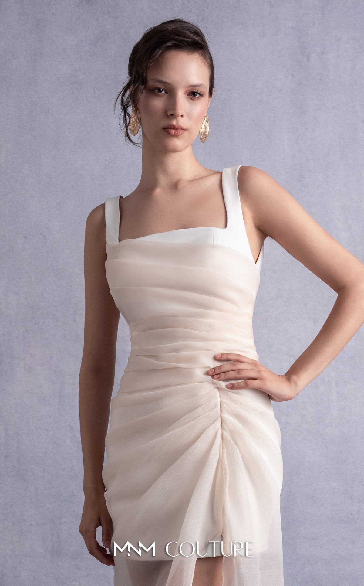 Style GOS2511 Off-White Crepe Dress with Nude Organza Overlay