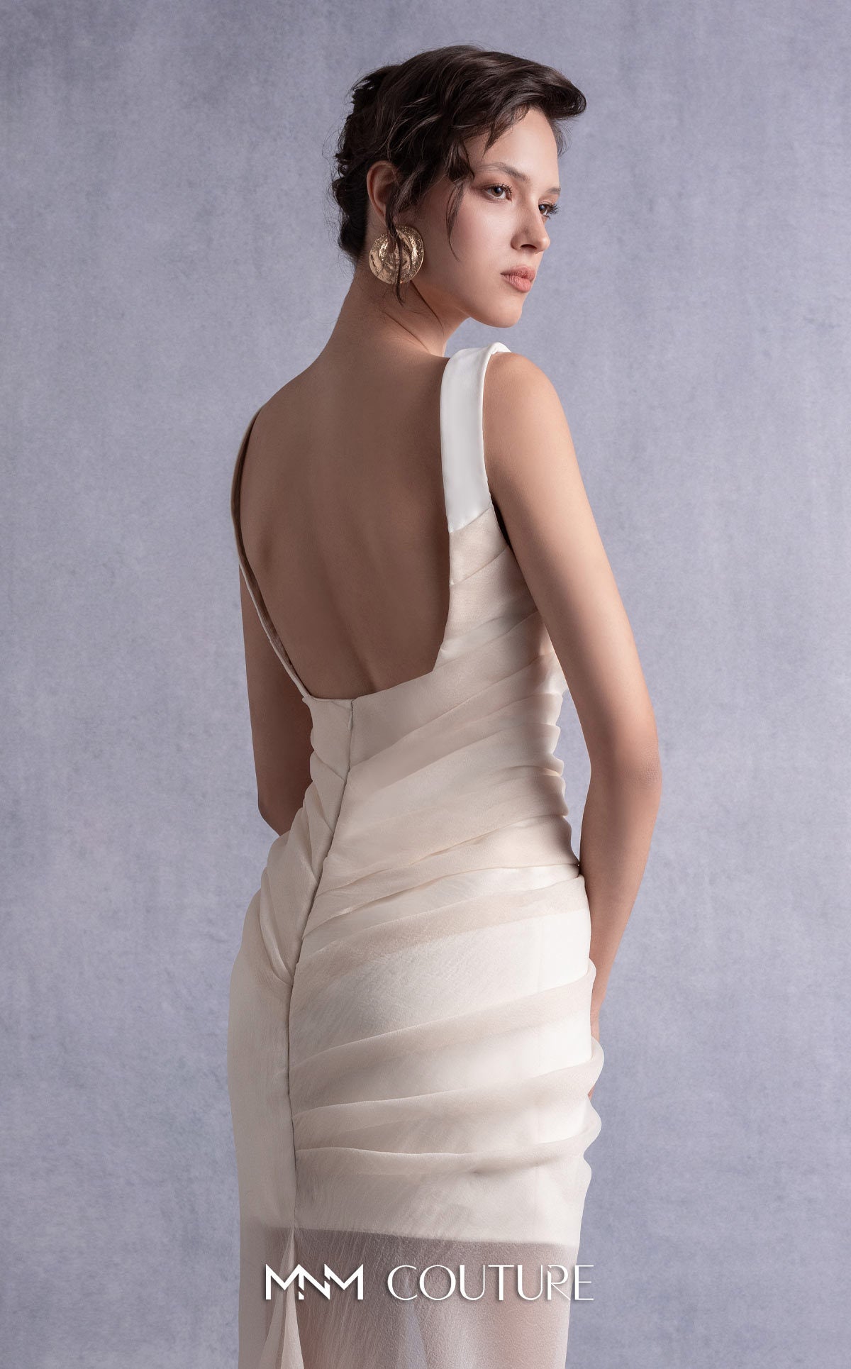 Style GOS2511 Off-White Crepe Dress with Nude Organza Overlay