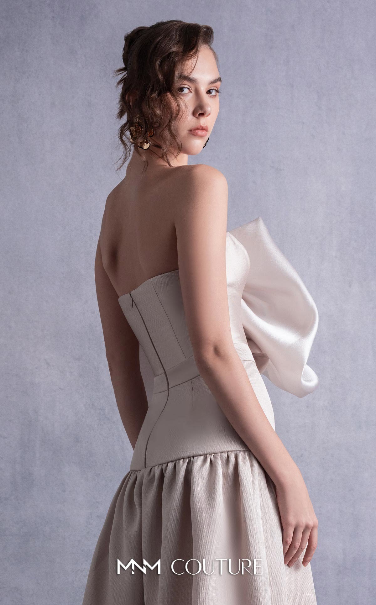 Style GOS2512 Gold Champagne Piqué Dress with Organza Bust and Crystal Embellishments