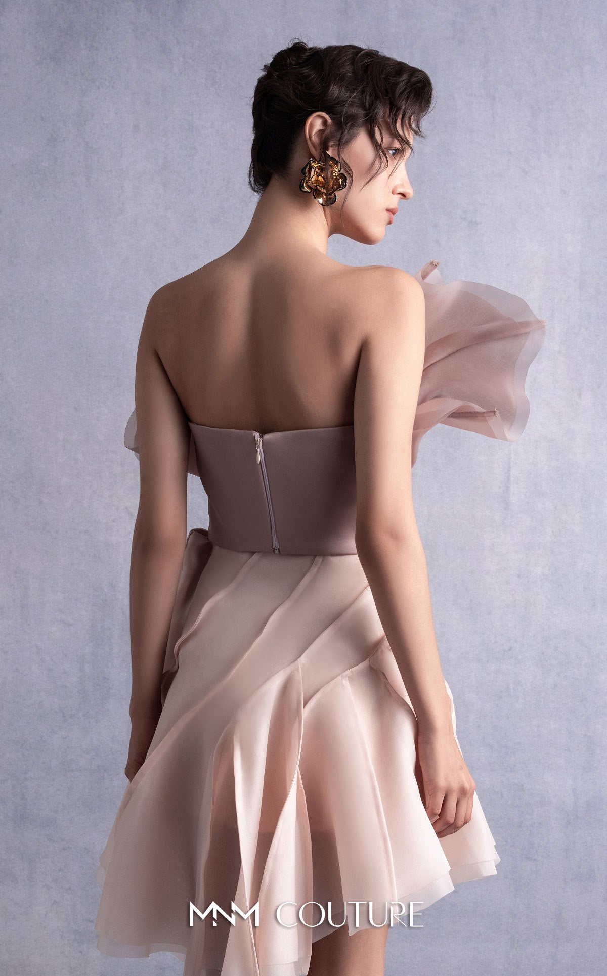 Style GOS2514 Asymmetrical Layered Nude Coffee Organza Top & Skirt