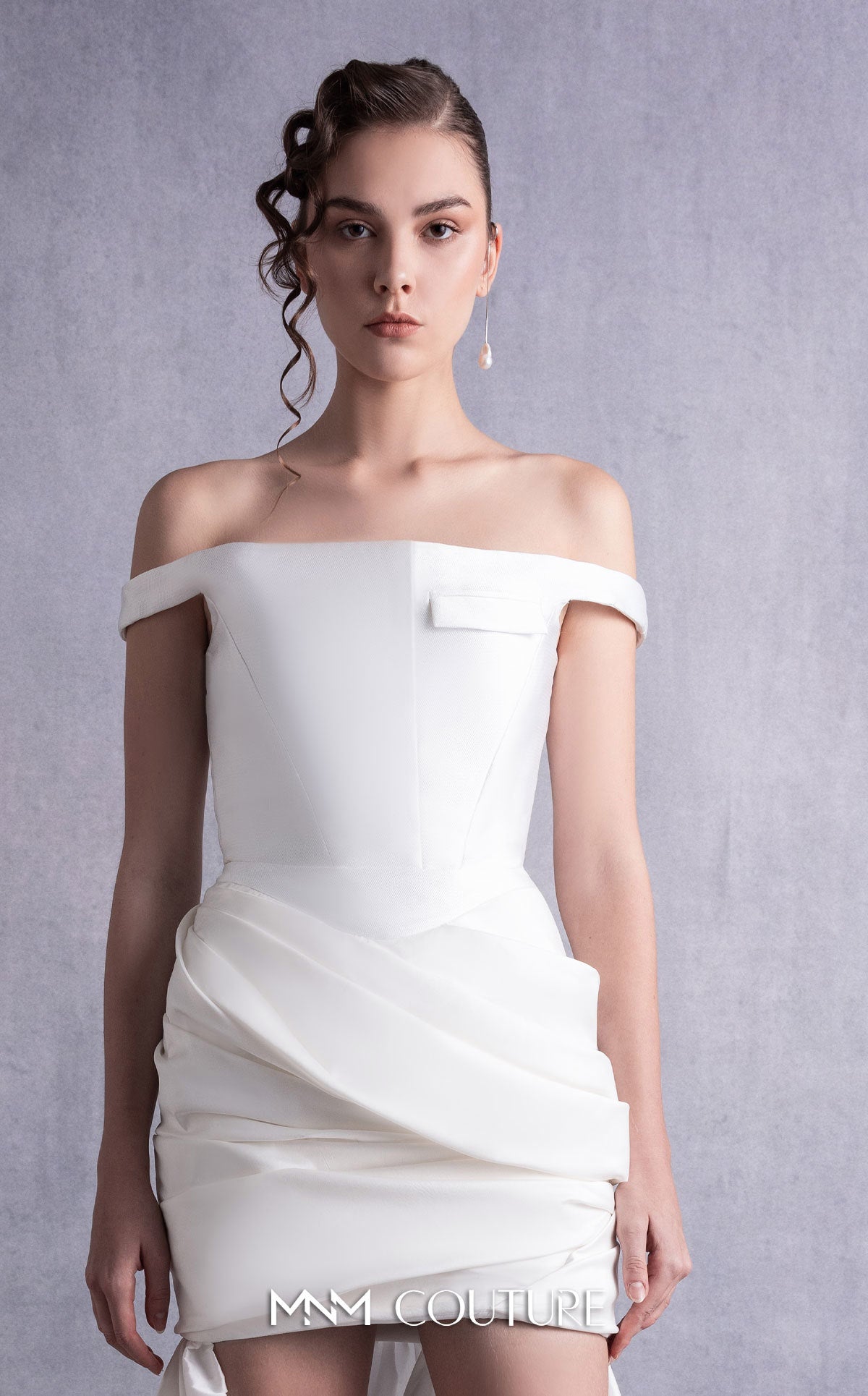 Style GOS2518 Pearly Off-Shoulder Piqué Corset Top Taffeta Skirt