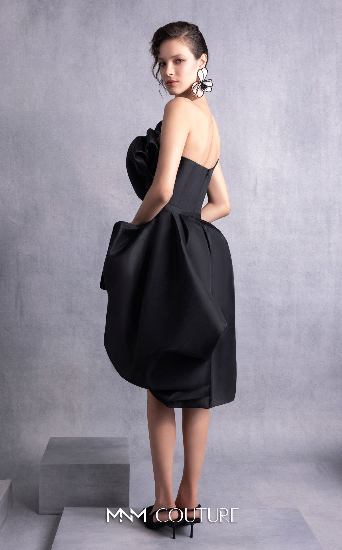 Style GOS2528 Cinched Waist Black Organza Cocktail Dress