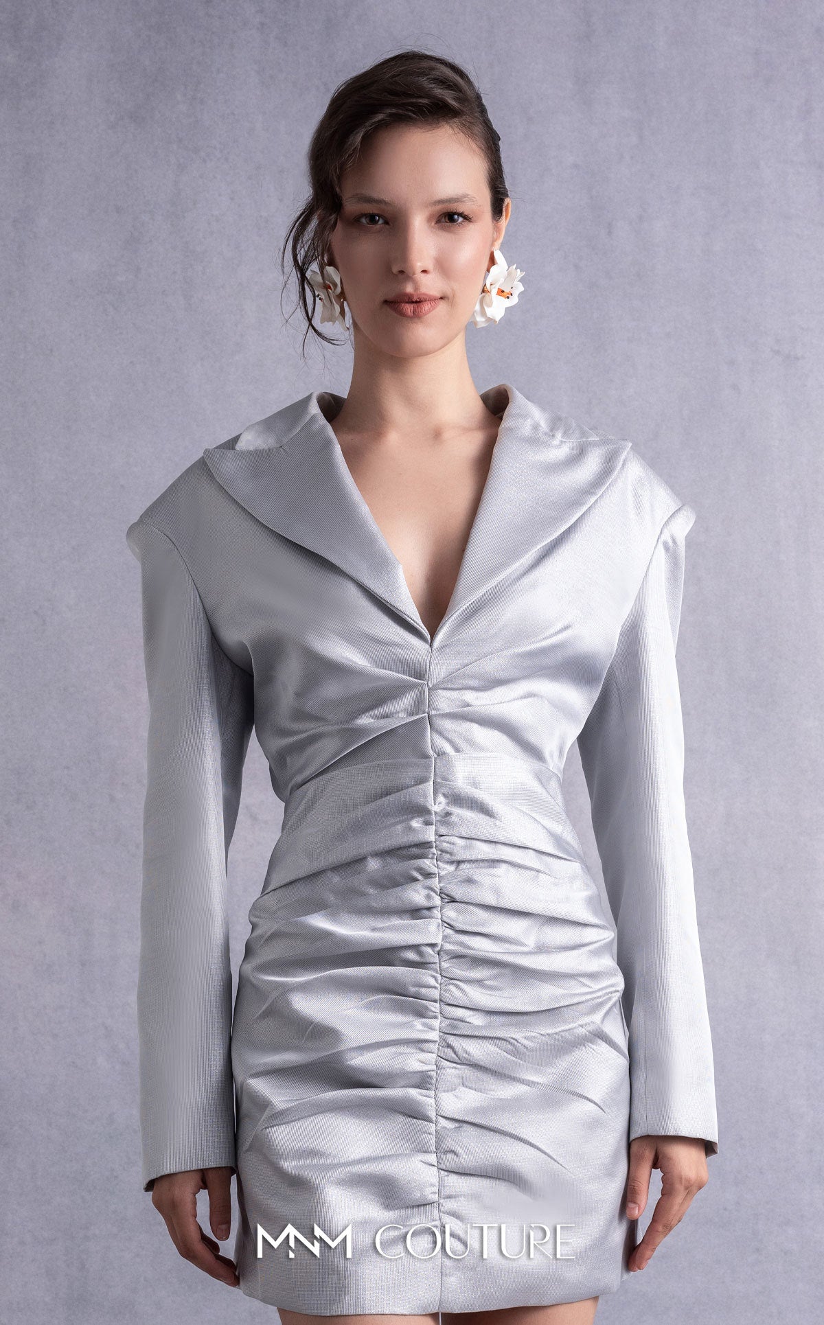 Style GOS2530 Ruched Metallic Silver Jacket Dress