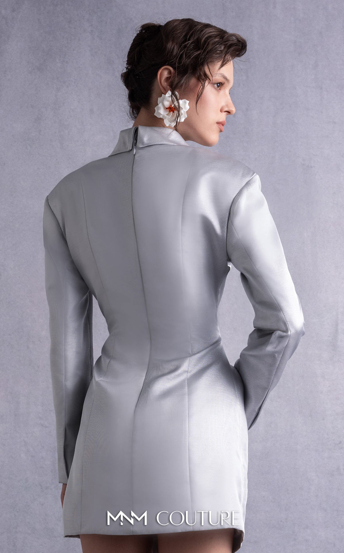 Style GOS2530 Ruched Metallic Silver Jacket Dress