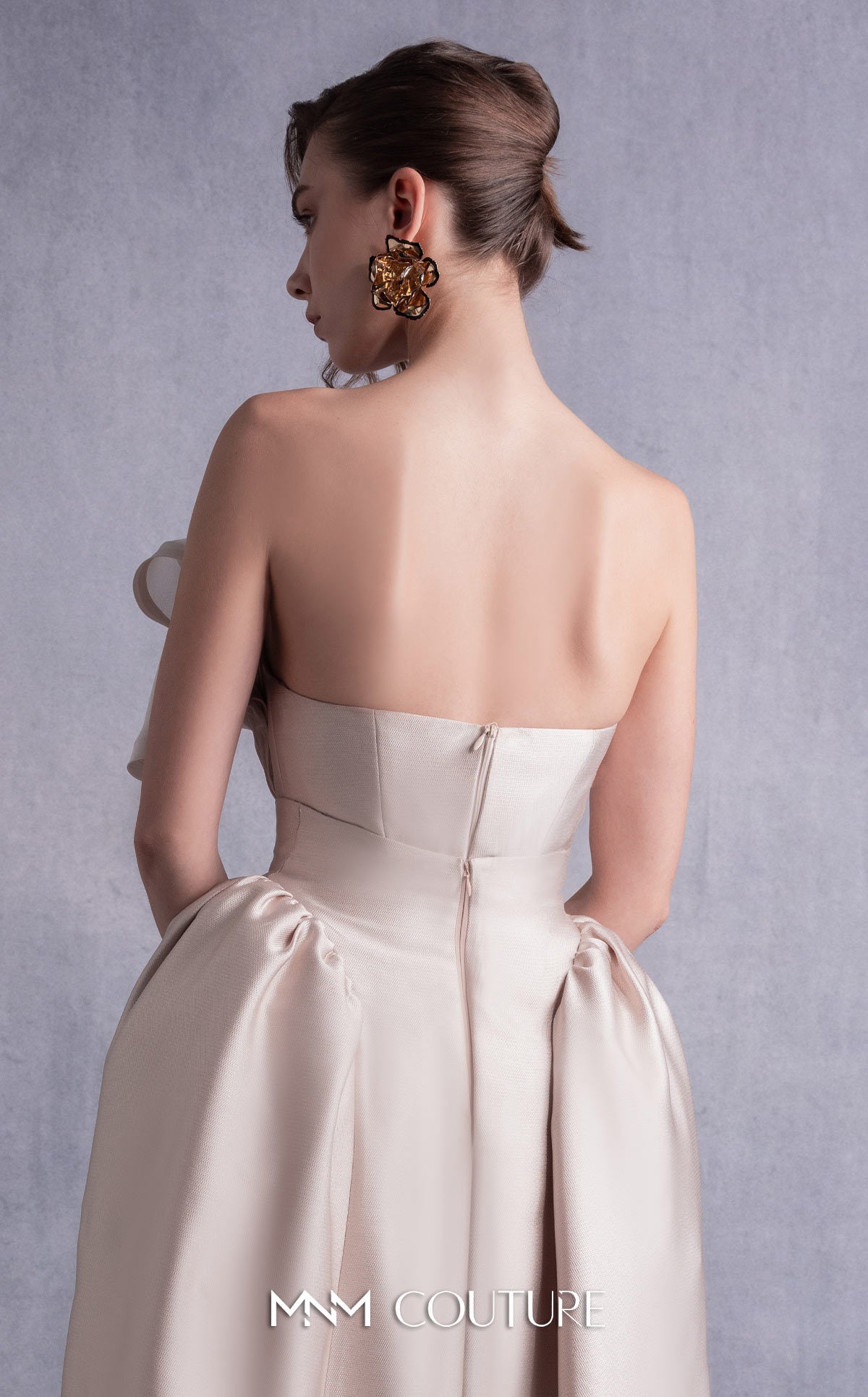 Style GOS2531 Pleated Organza Corset Top with Voluminous Neckline Manipulation Piqué Midi Skirt