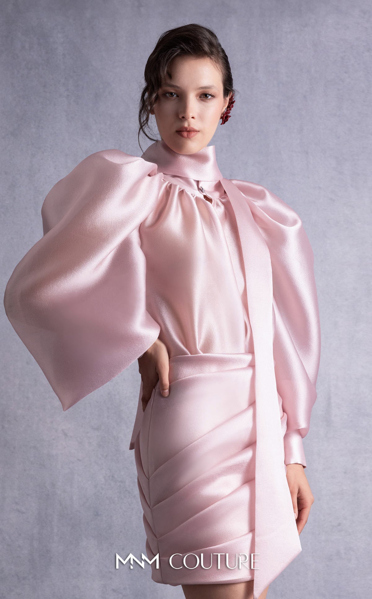 Style GOS2535 Puff Sleeves Chic Pink Organza Dress