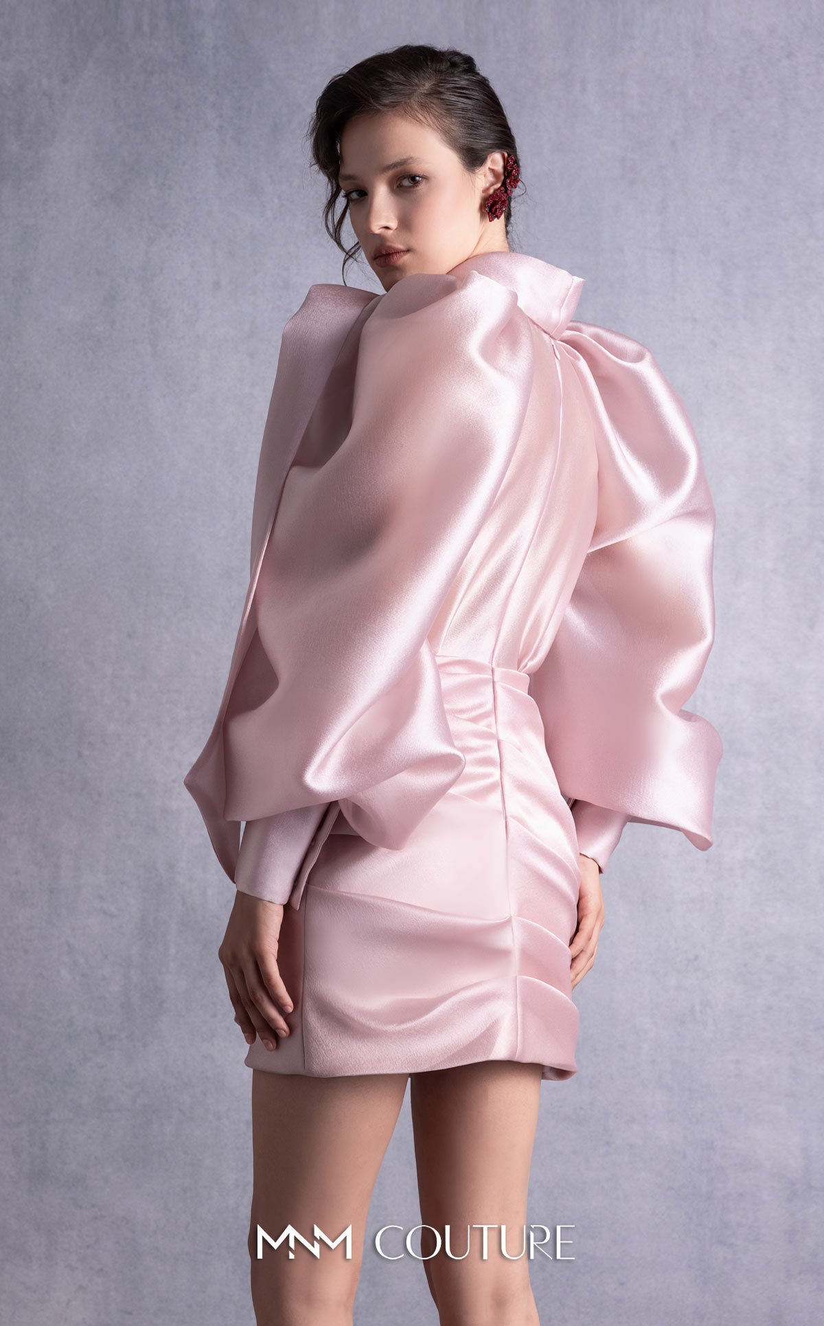 Style GOS2535 Puff Sleeves Chic Pink Organza Dress