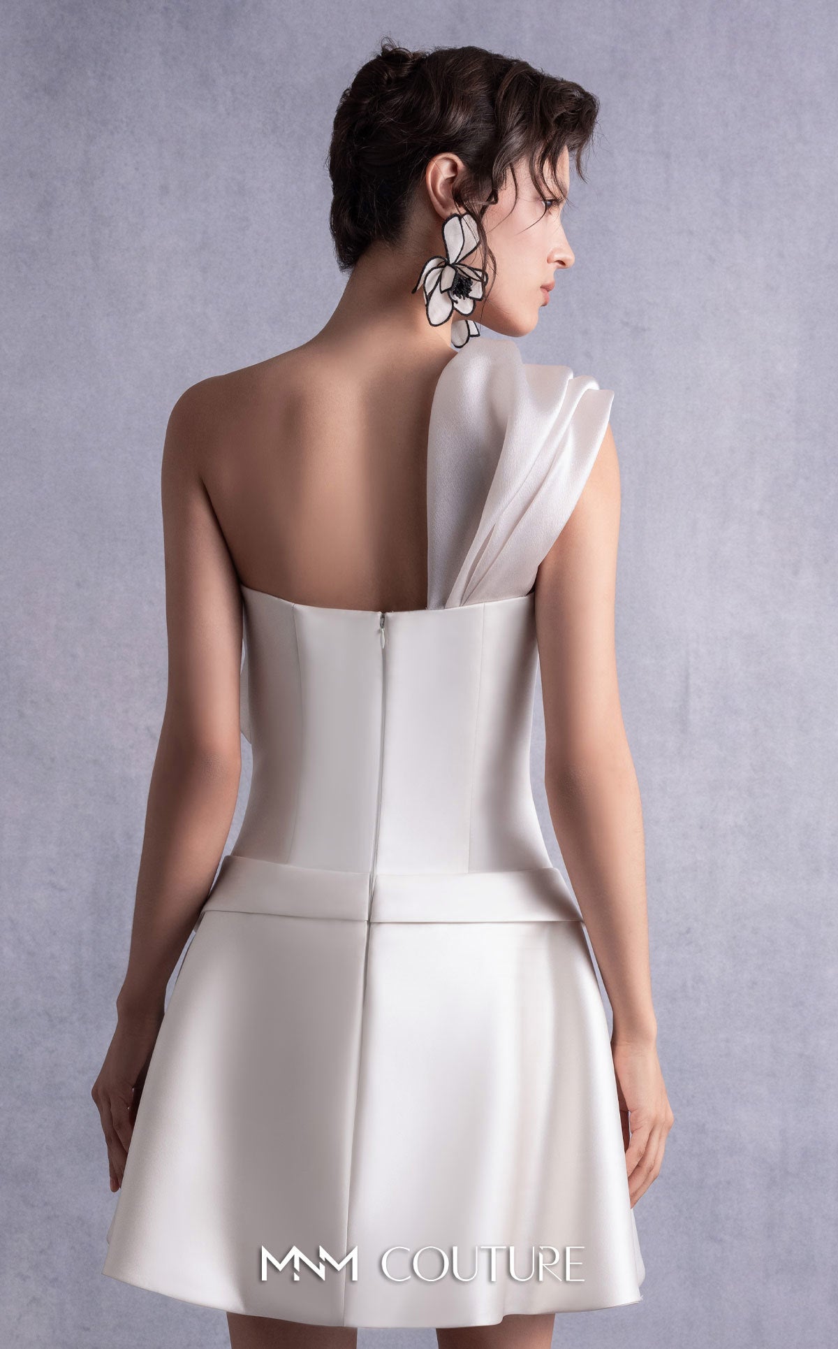 Style GOS2537 Ivory Razmir Short Dress, Draped Organza Shoulder
