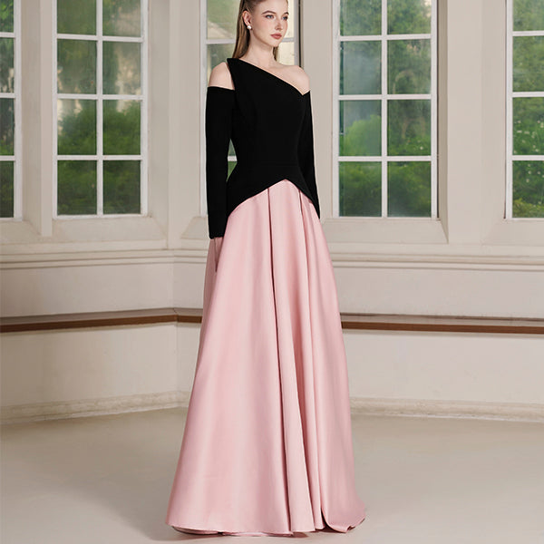Belle Dress – Asymmetric Off-Shoulder Two-Tone Evening Gown