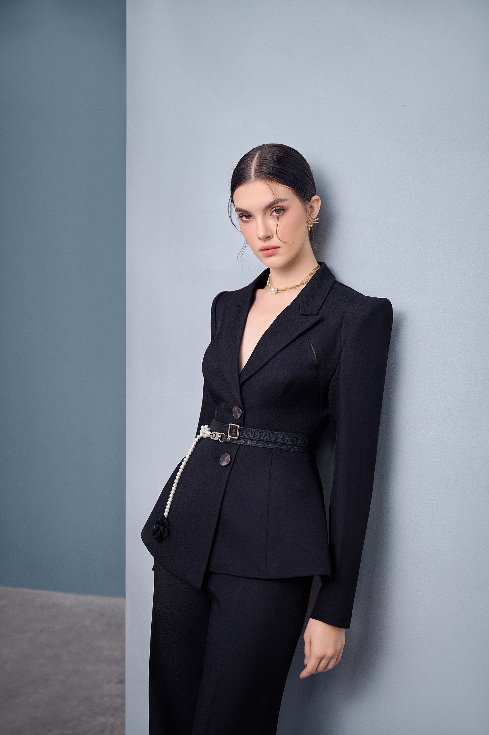 Della Black Asymmetrical Lapel Blazer