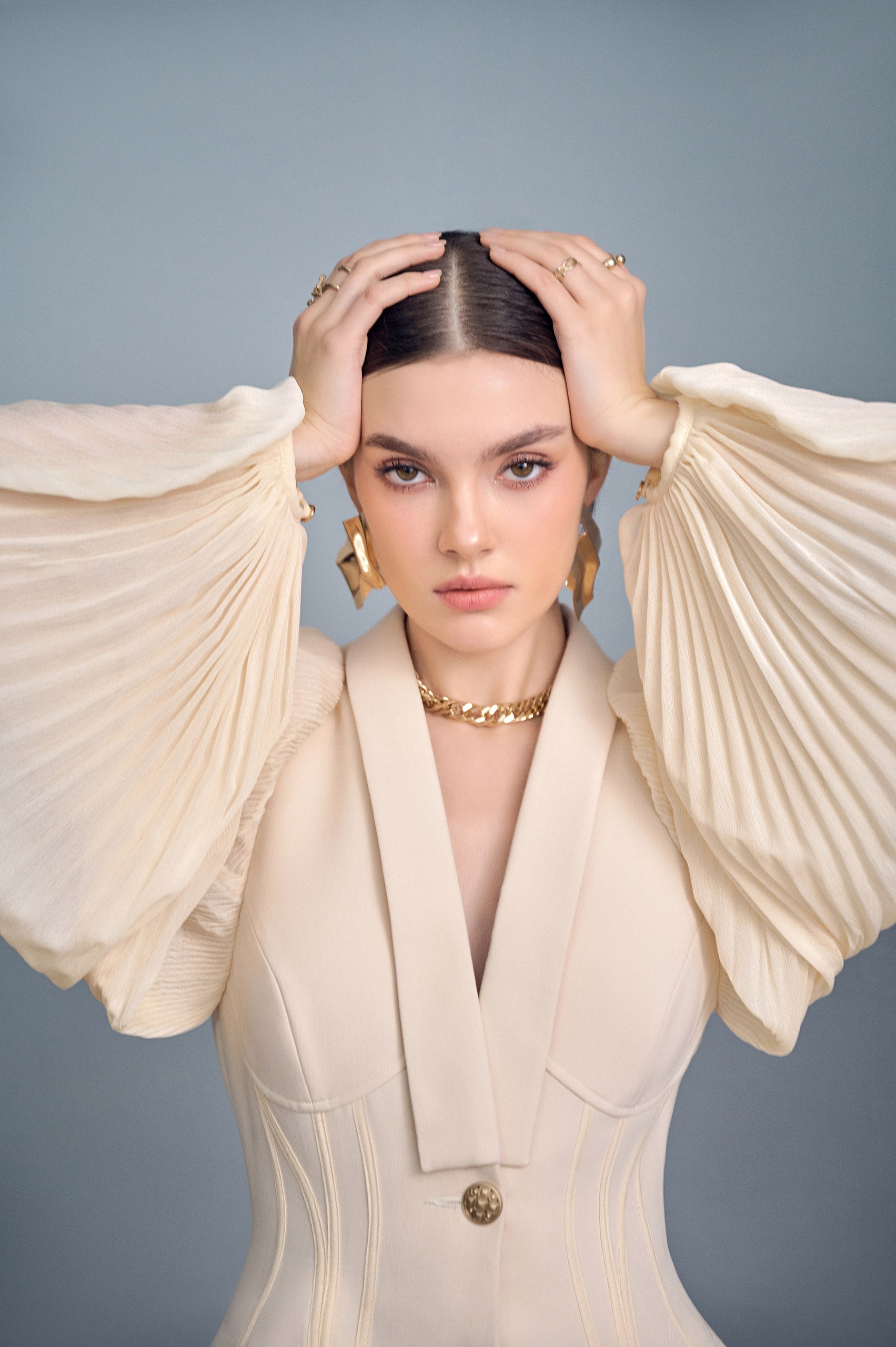 Flora Cream Puffy Sleeves Blazer