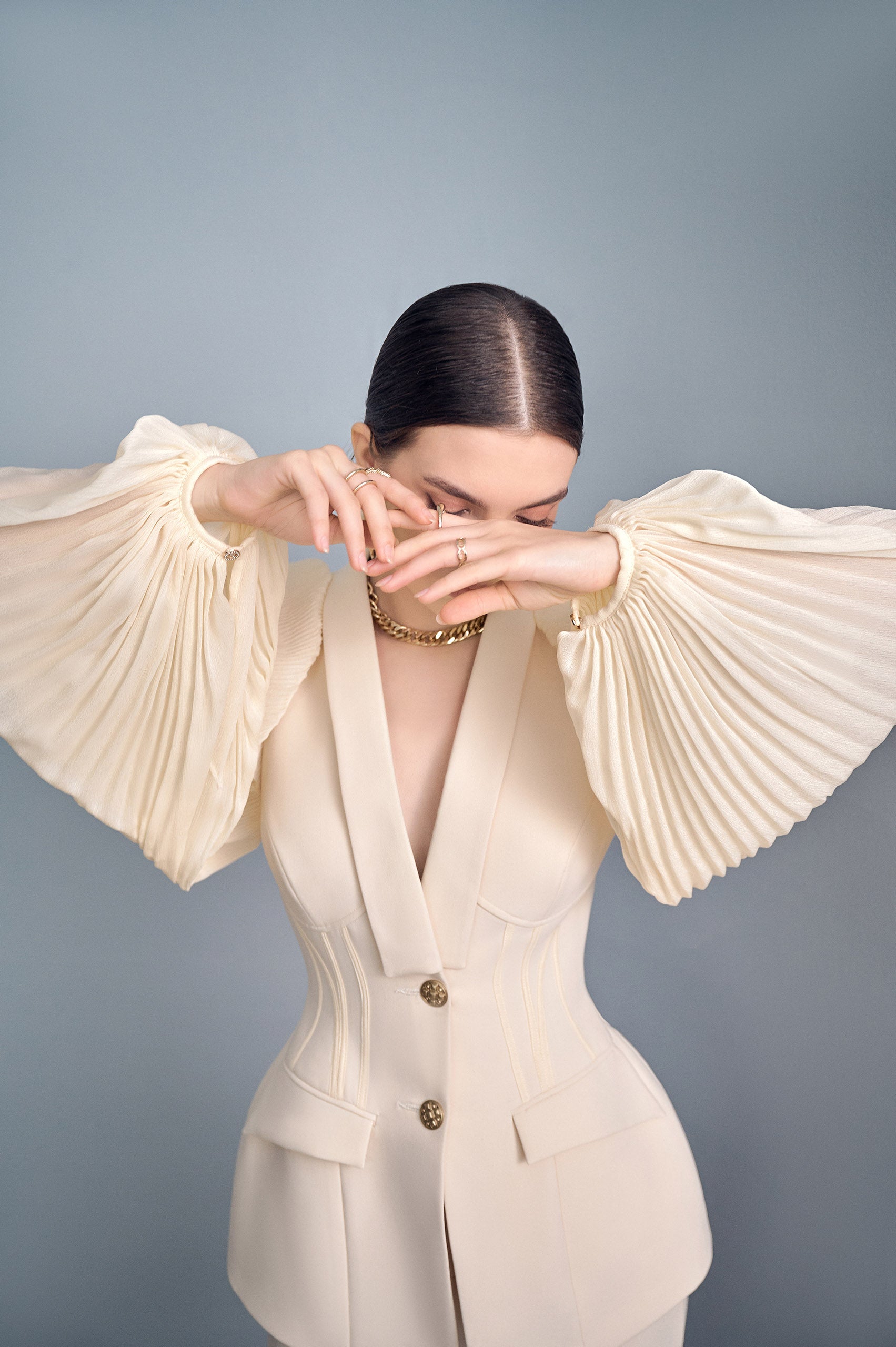 Flora Cream Puffy Sleeves Blazer