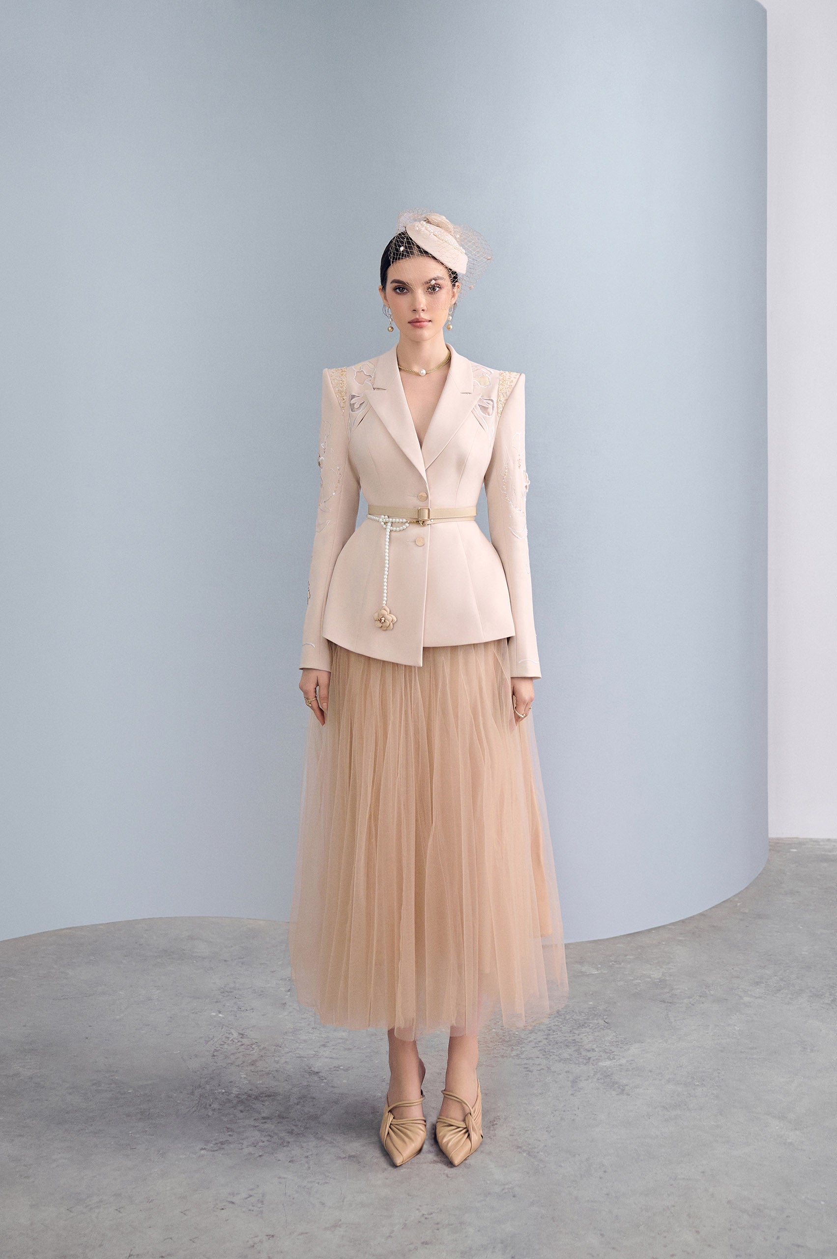 Camel Asymmetrical Lapel Blazer VL1005