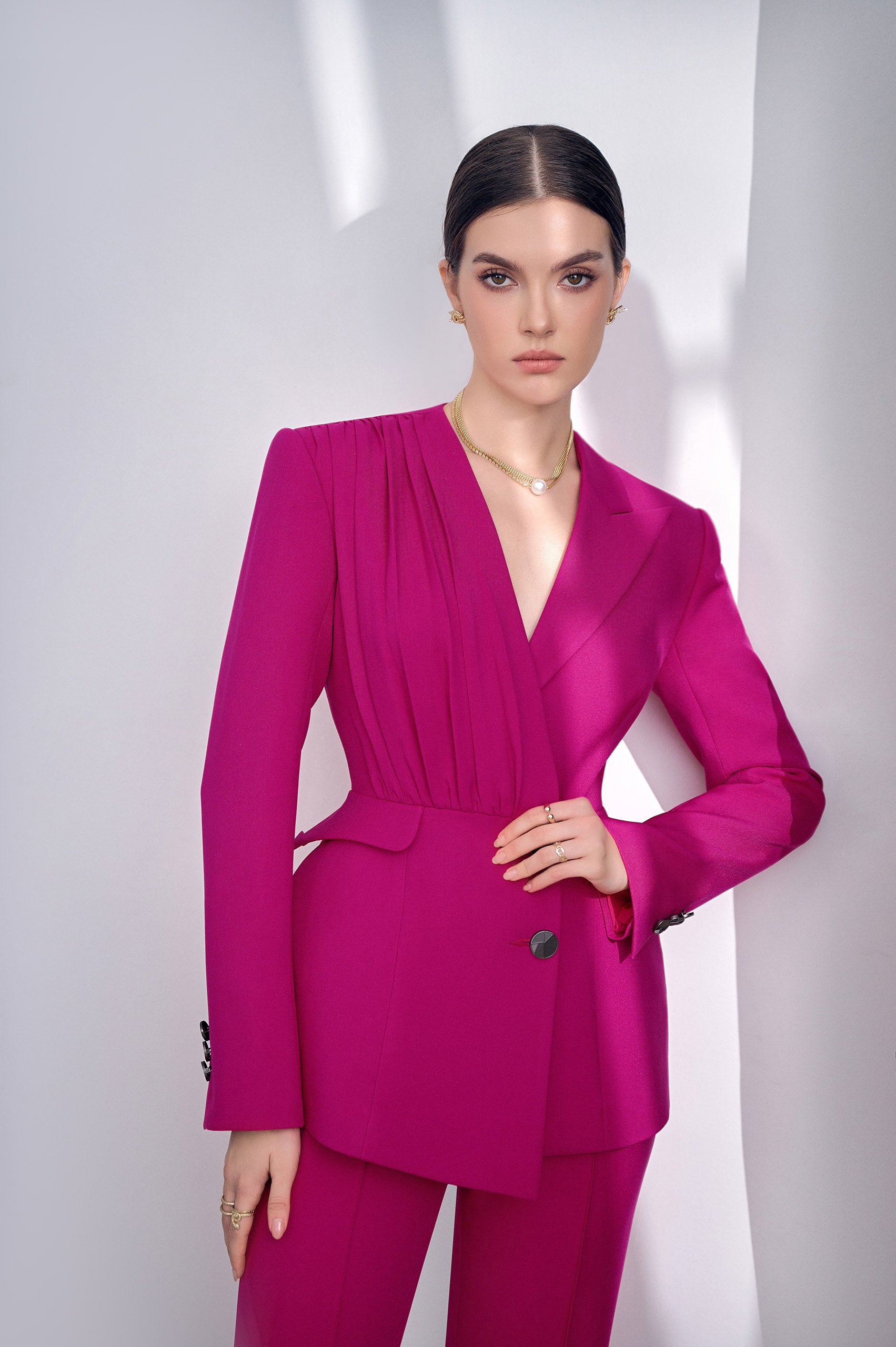 Elia Hot Pink Pleated Blazer