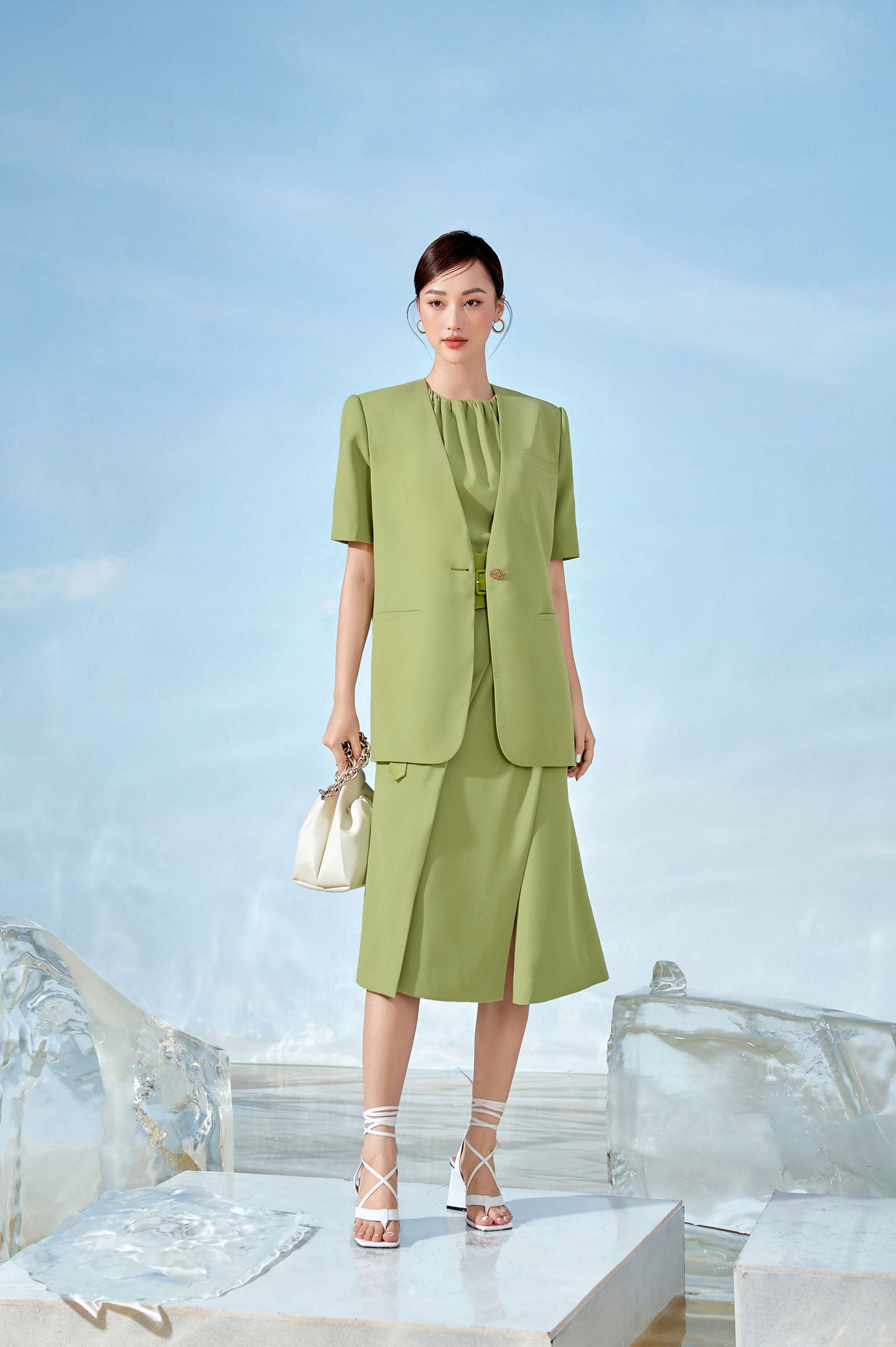 Prairie Split Collar Blazer Breeze Midi Dress