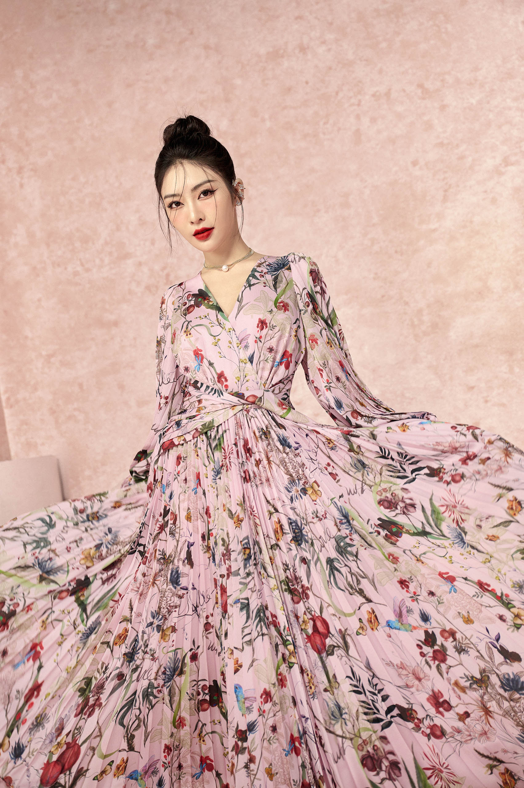 Lavender Pink Pleated Maxi Dress