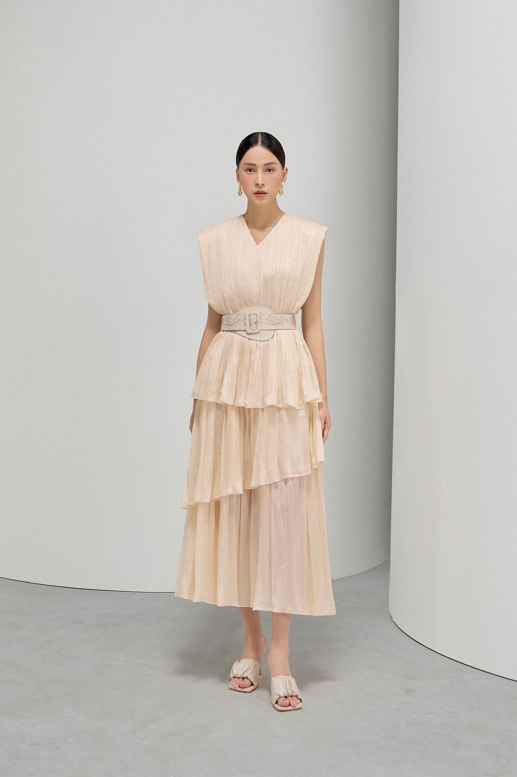 Ivory Square Shoulder Tunic Dress