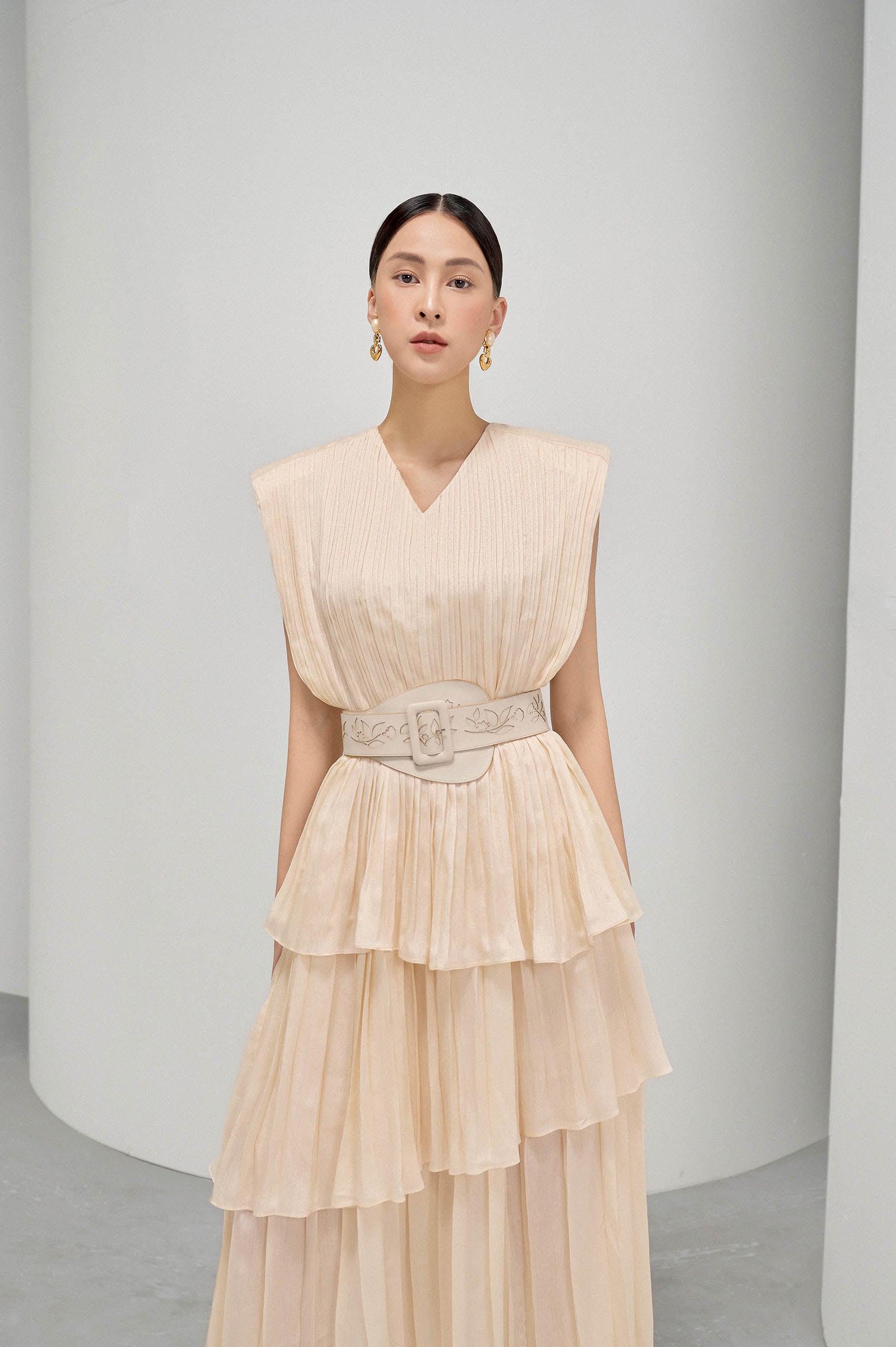 Ivory Square Shoulder Tunic Dress