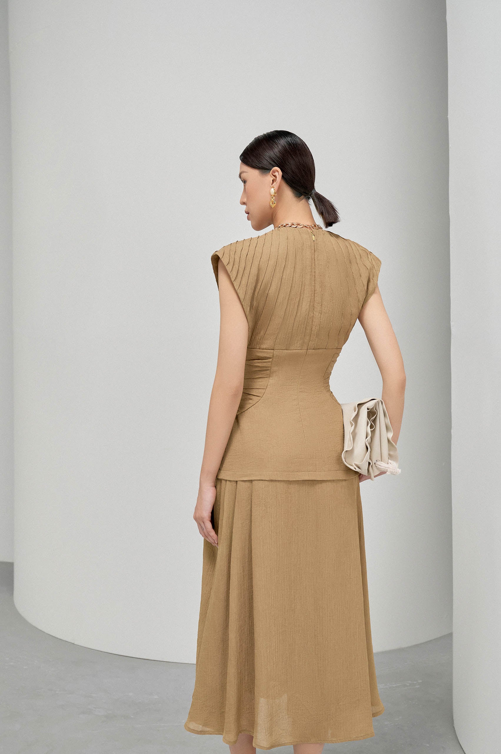 Hazelnut Pleated Collar Dress