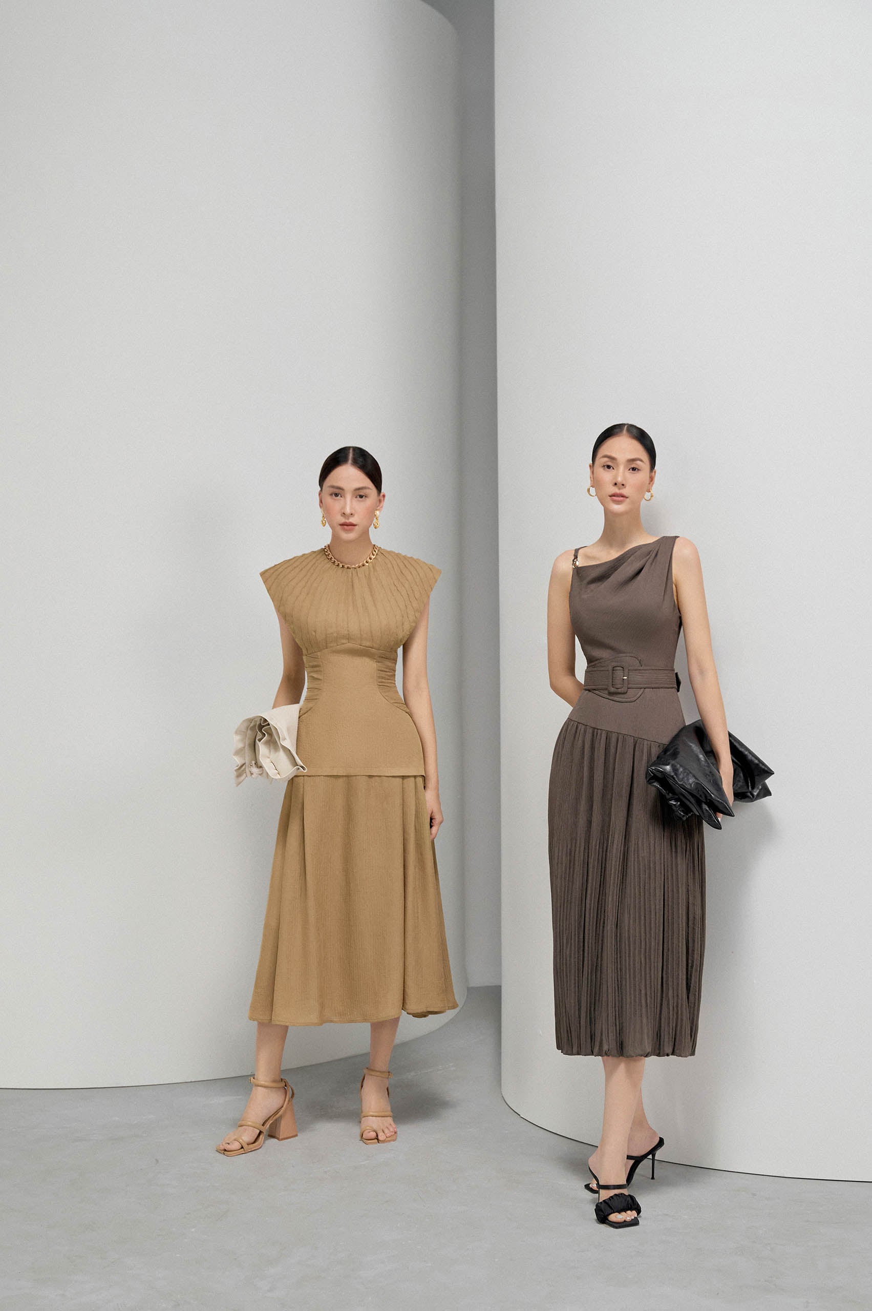 Hazelnut Pleated Collar Dress