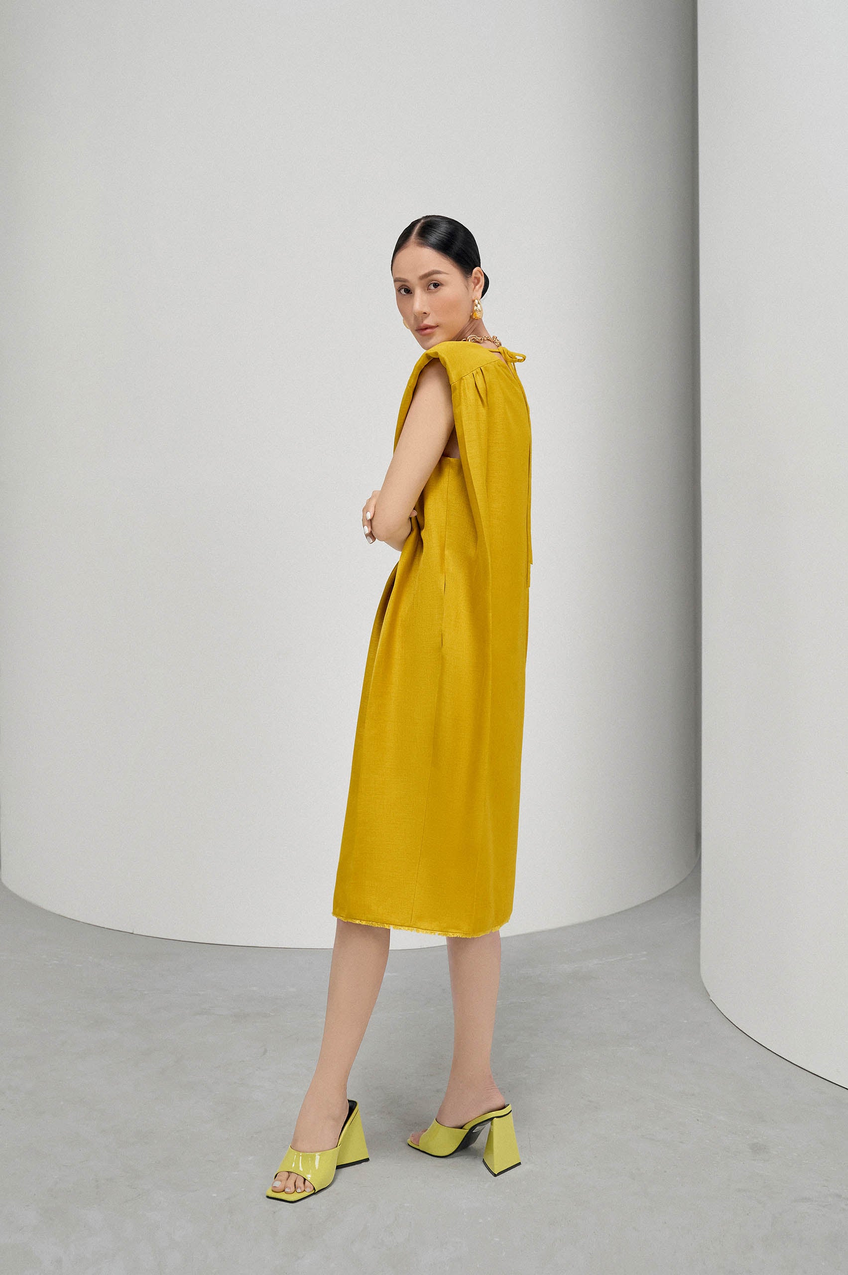 V-neck Square Shoulder Dress